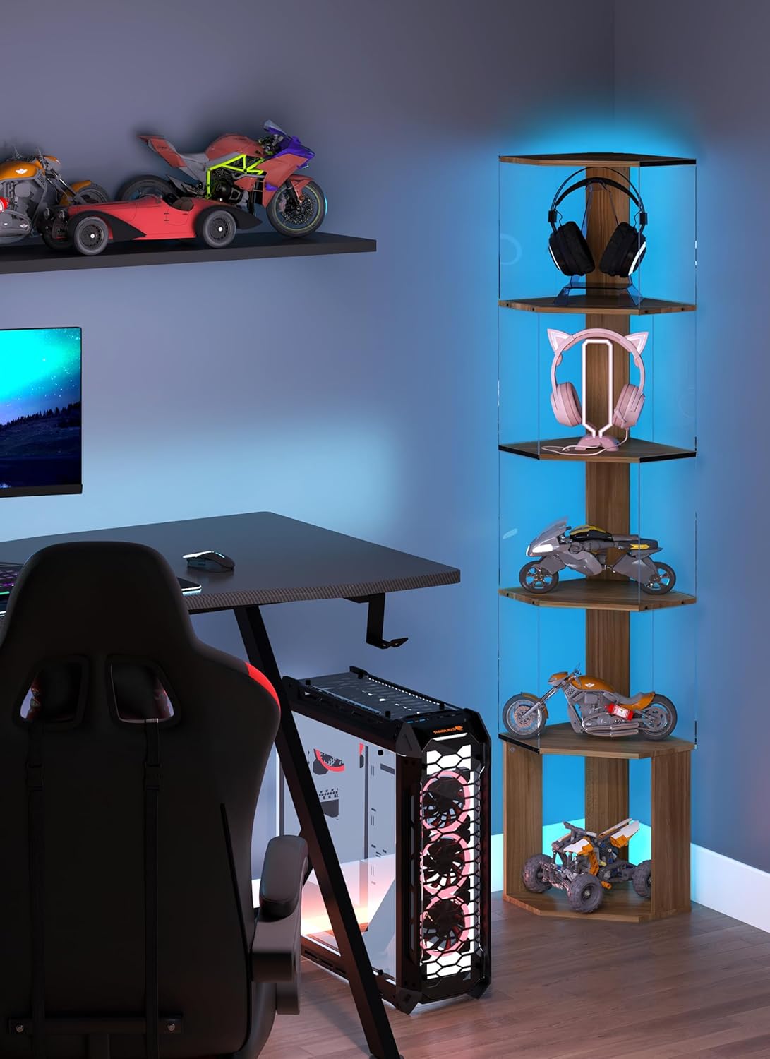 Quikraen 6 Tier Corner Shelf with LED Light