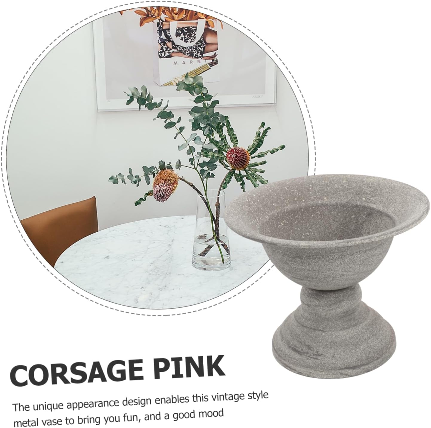 Vintage Style Metal Flowerpot for Dried Flowers and Home Decor