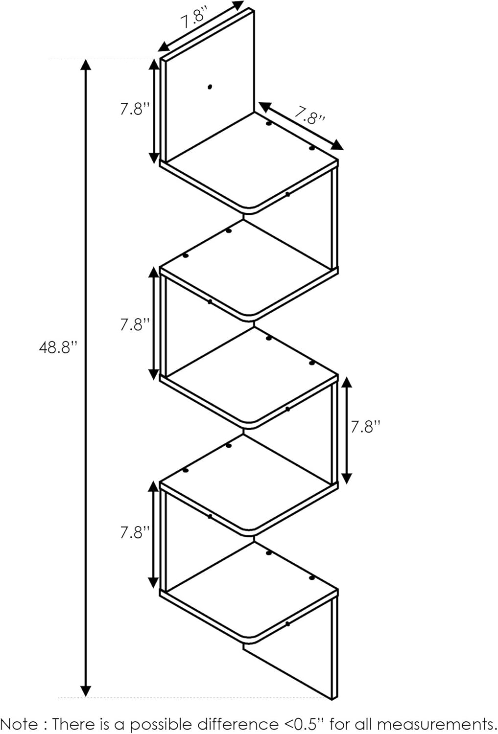 Furinno Rossi Wall Mount Floating Corner Shelf 5-Tier Square