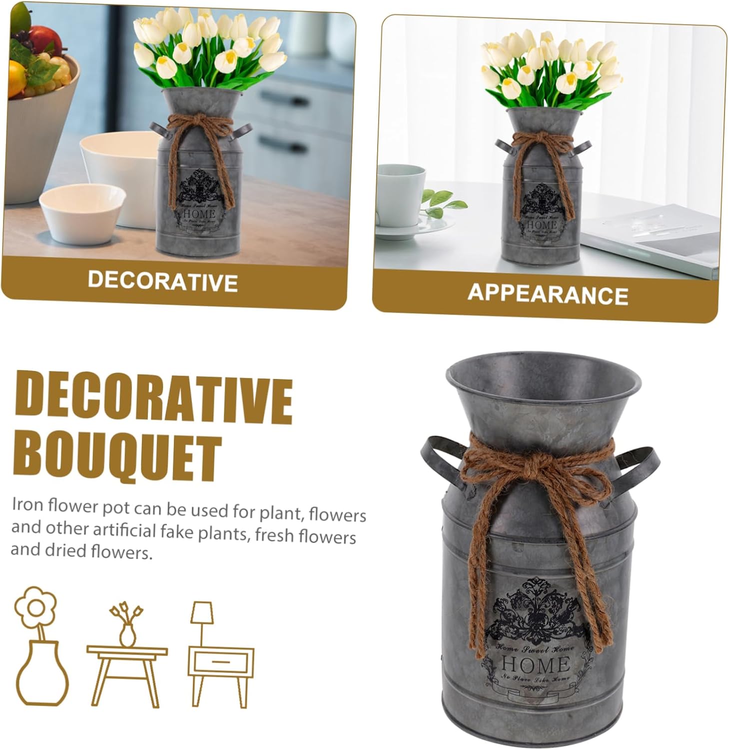 Rustic Iron Flower Bucket for Home Decor
