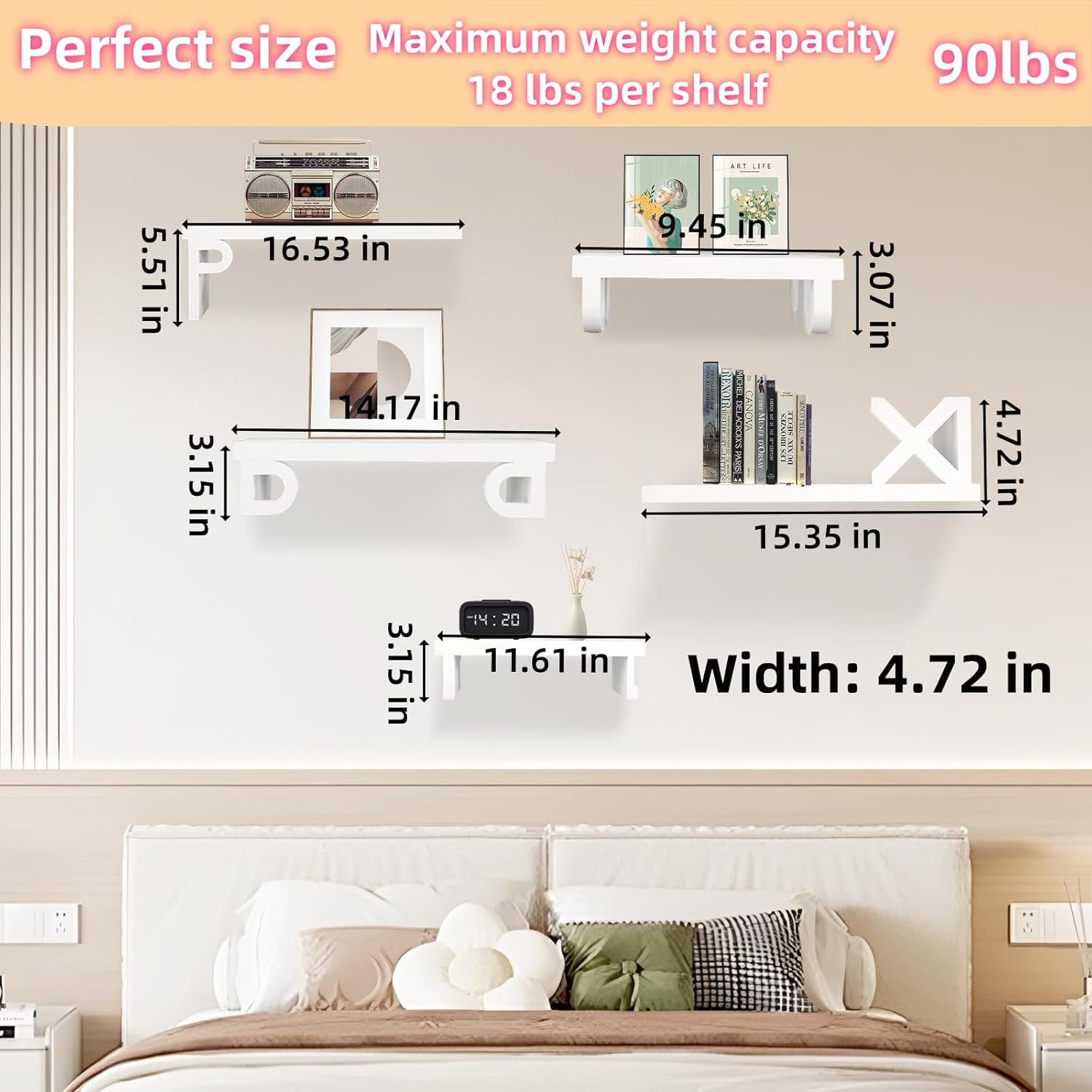 White Floating Shelves Set of 5 for Wall