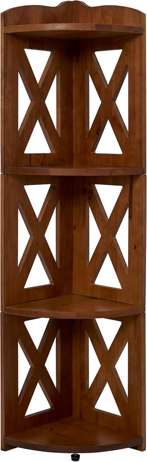 NHZ Corner Shelf Stand 4 Tier Natural Wood Bookshelf and Plant Stand Brown