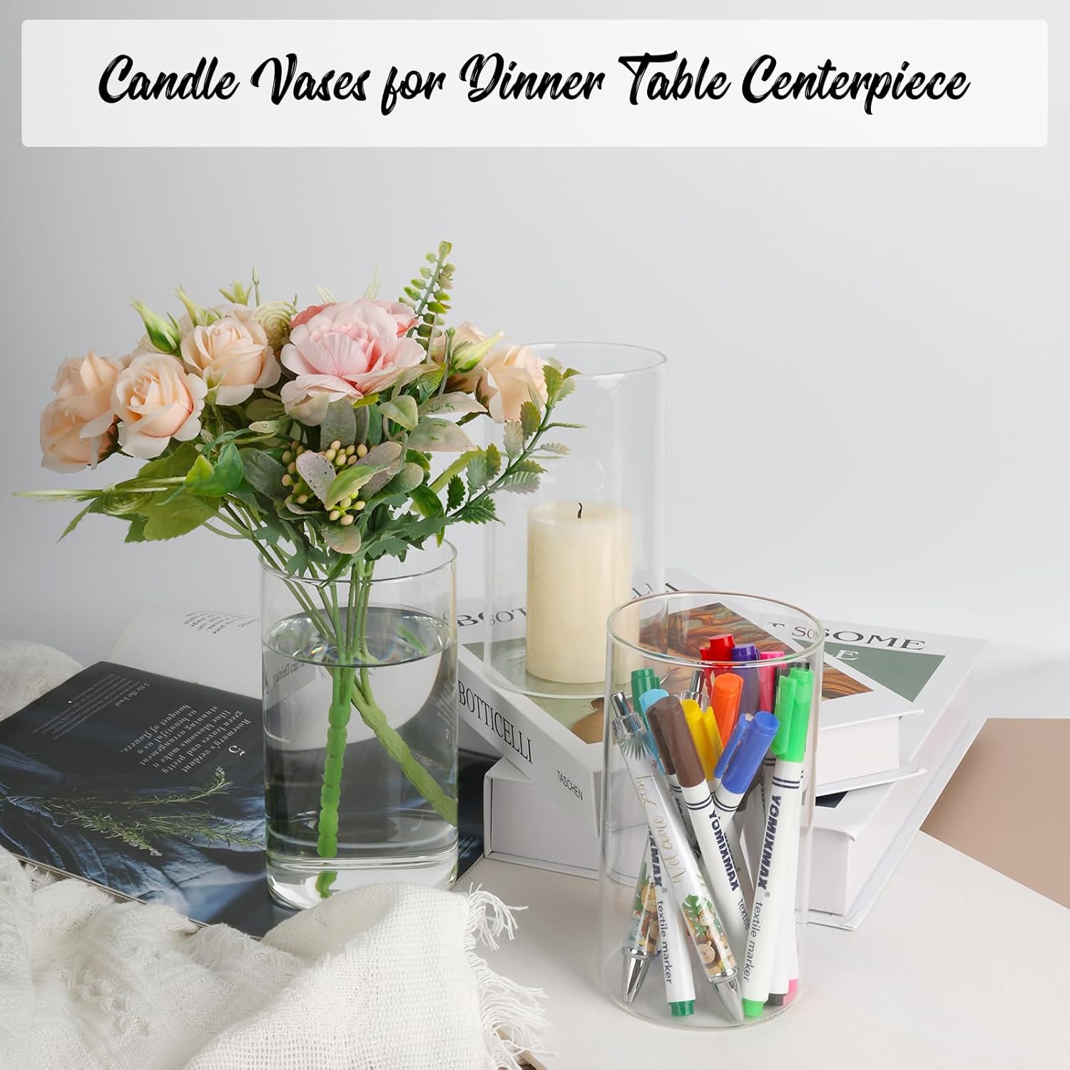 12pcs Clear Glass Cylinder Vases for Centerpieces and Decorations