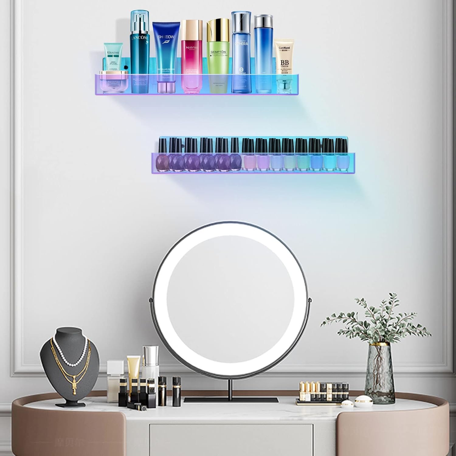 TLBTEK 2 Pcs 15 Inch Iridescent Floating Shelves