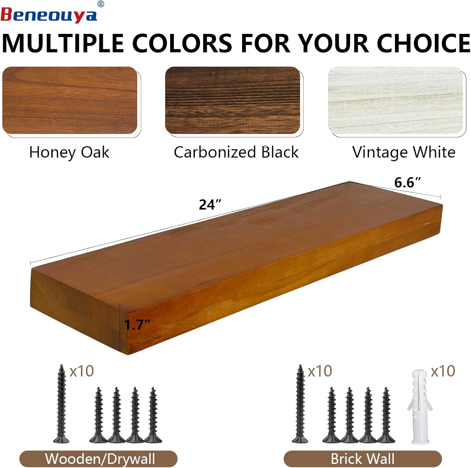 24 Inch Floating Shelves Set of 2 in Honey Oak