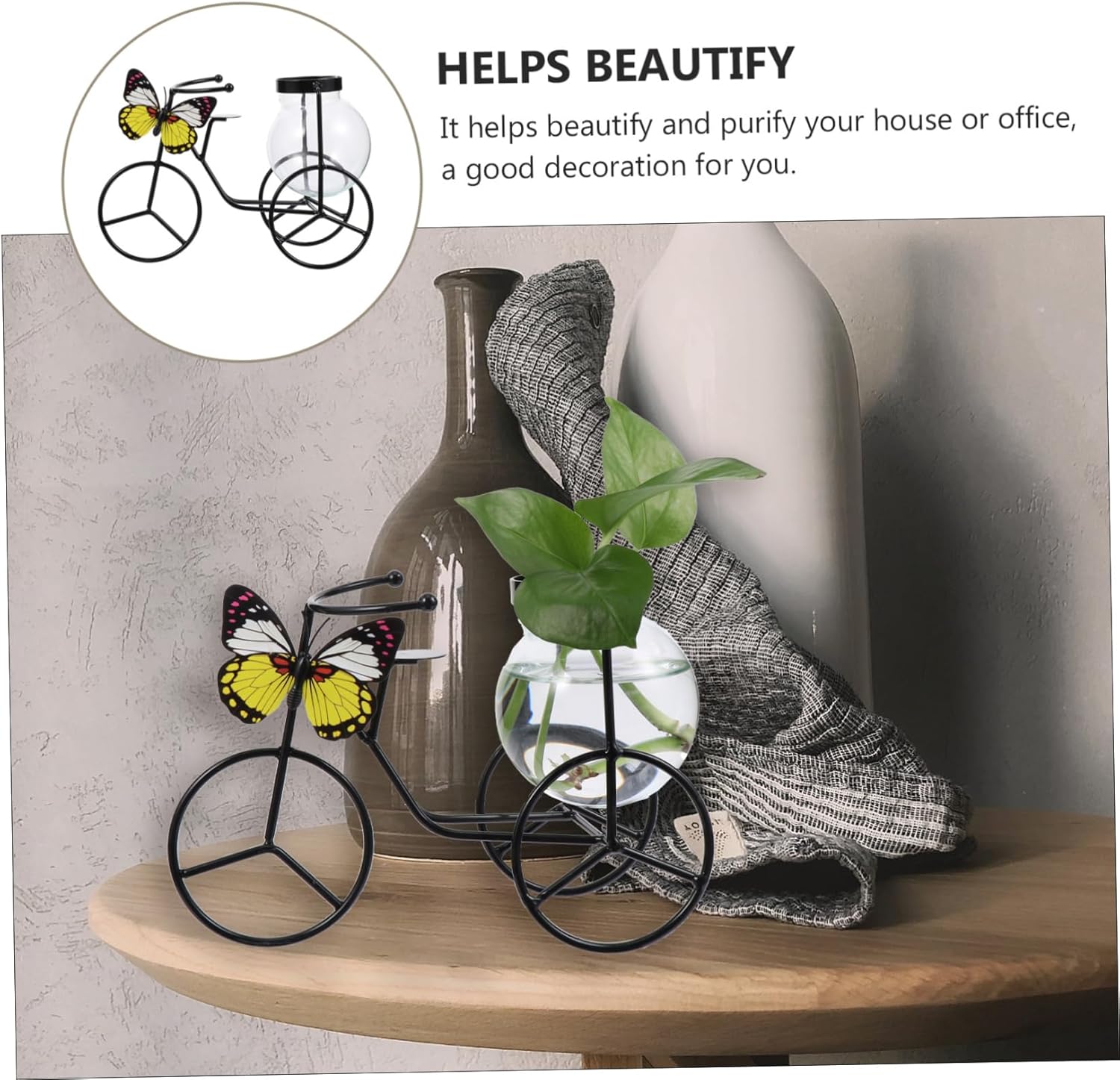 PRETYZOOM Pedicab Glass Hydroponic Vase with Iron Holder