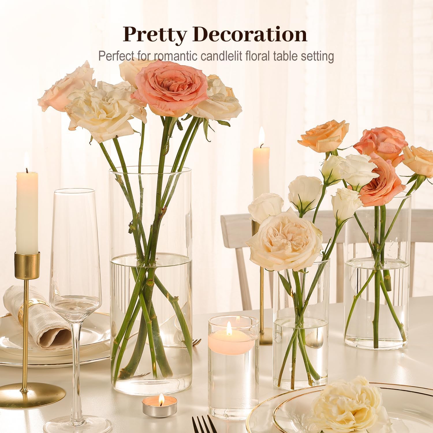 16 Pack Clear Glass Cylinder Vases for Home Decor and Party Use