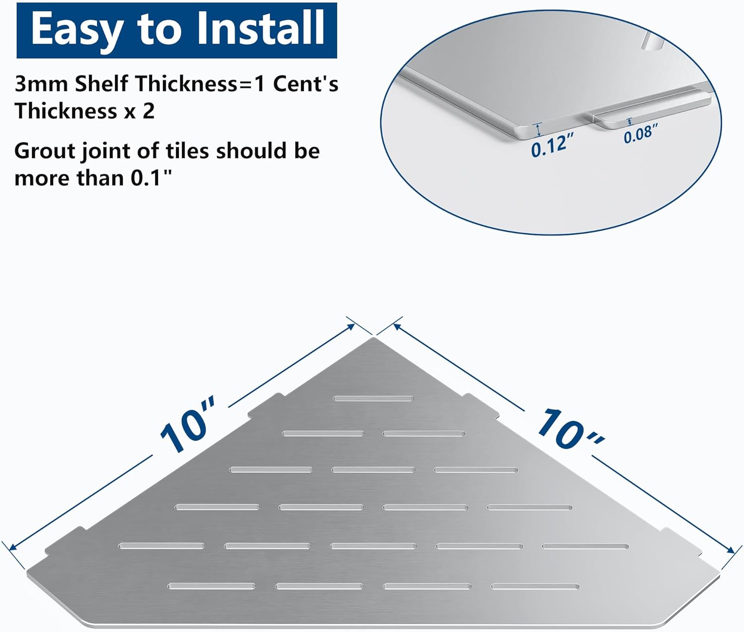 Brushed Corner Shelf for Tile Wall 10 Inch 1 Pack