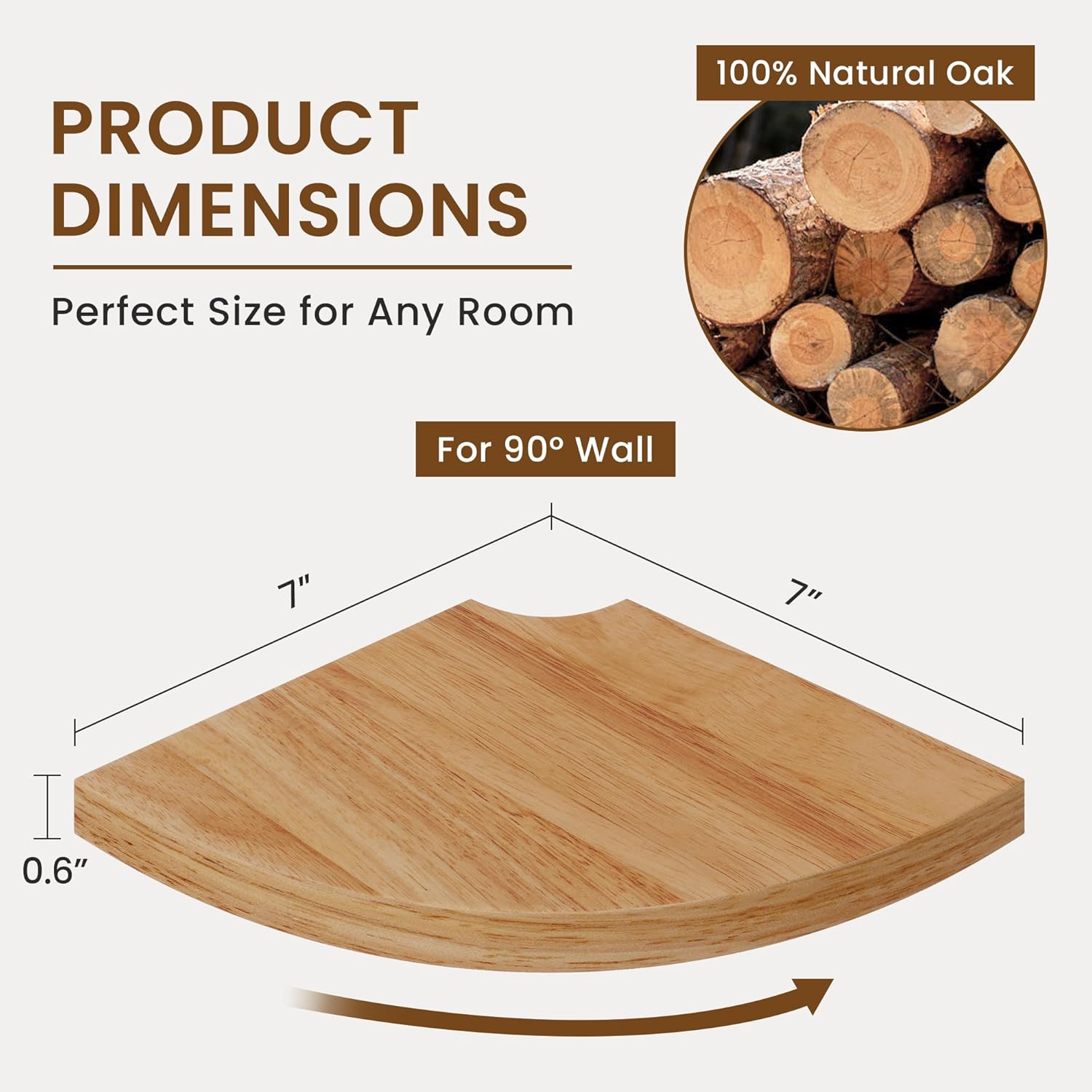 Fun Memories Corner Shelf Wall Mount Solid Oak Wood Floating Shelves with Cable Hole 7in Rustic Design for Home