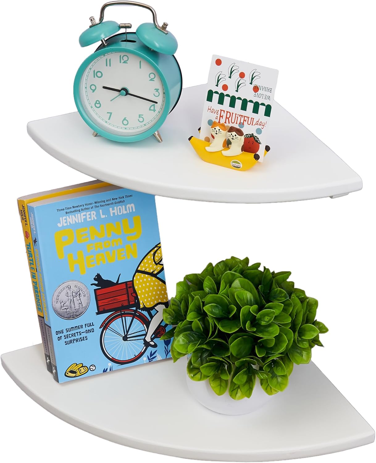 White Corner Shelf Wall Mount Set of 2 Natural Oak Wood Floating Nightstand Plant Shelf for Bedroom Kitchen Living Room