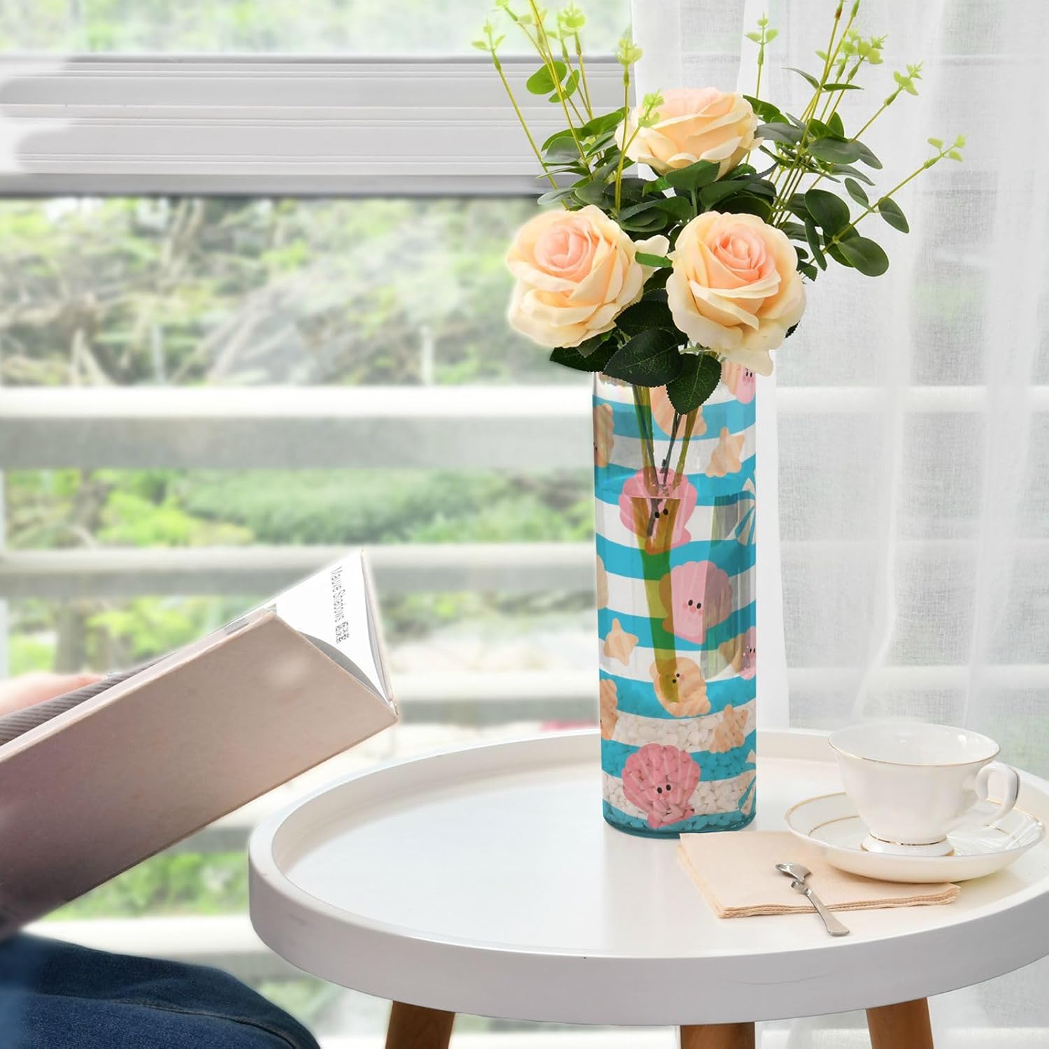 Summer Stripe Shell Blue Plastic Cylinder Vase 118x39 Inch