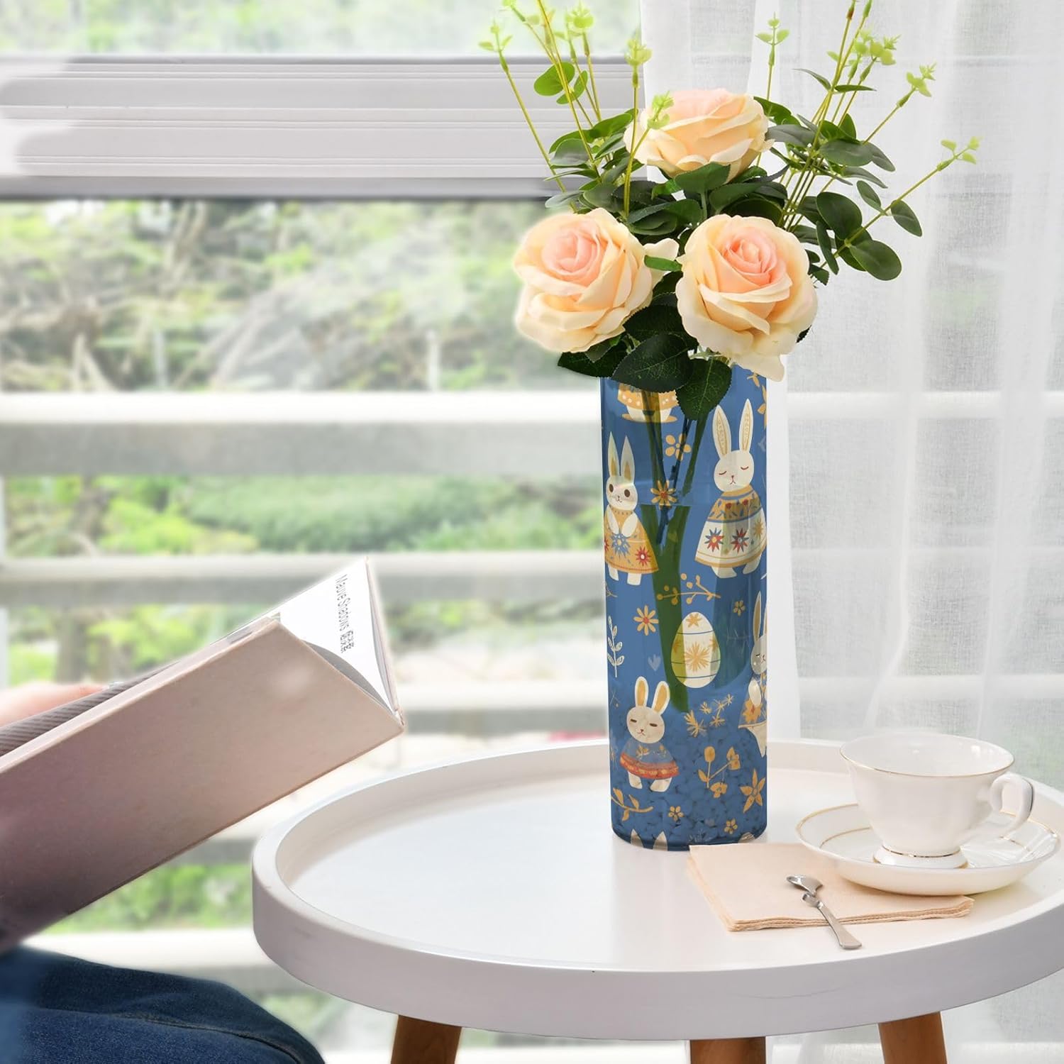 Rabbit Easter Egg Blue Plastic Hurricane Candle Holder 118 x 39 Inch Decor Vase