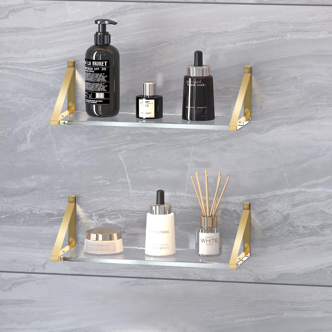 Clear Shelves for Wall Gold Floating Shelves Set of 2