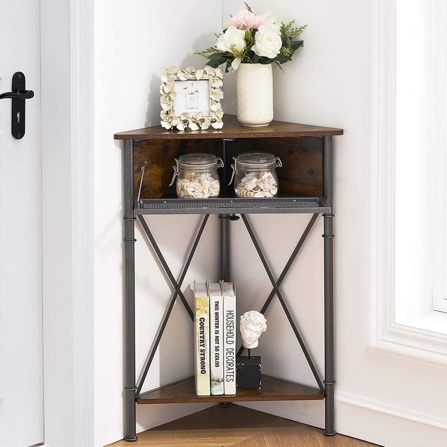 VECELO 3-Tier Corner Cabinet with Flip Door