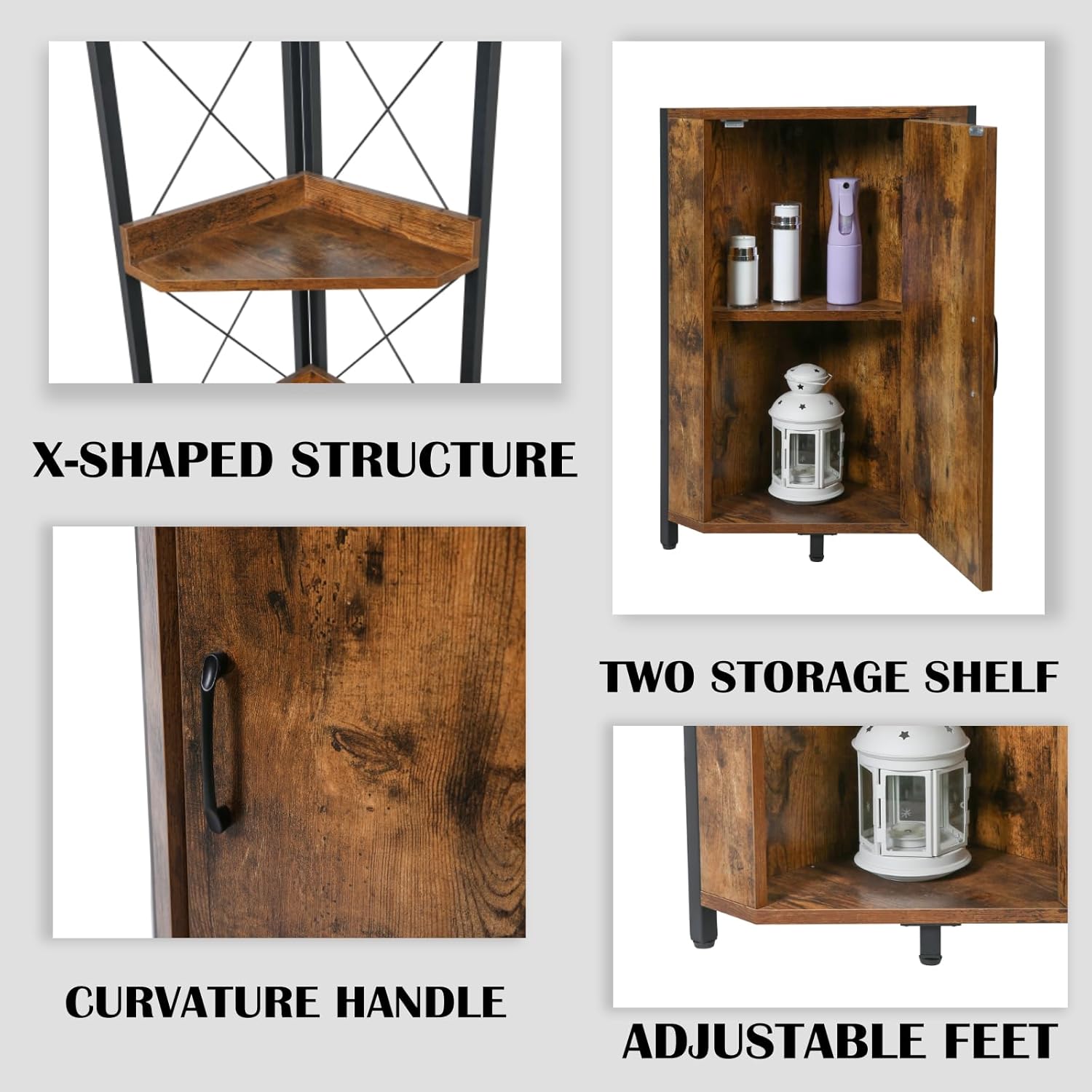 OUTREE Tall Corner Shelf with Doors and Plant Stand