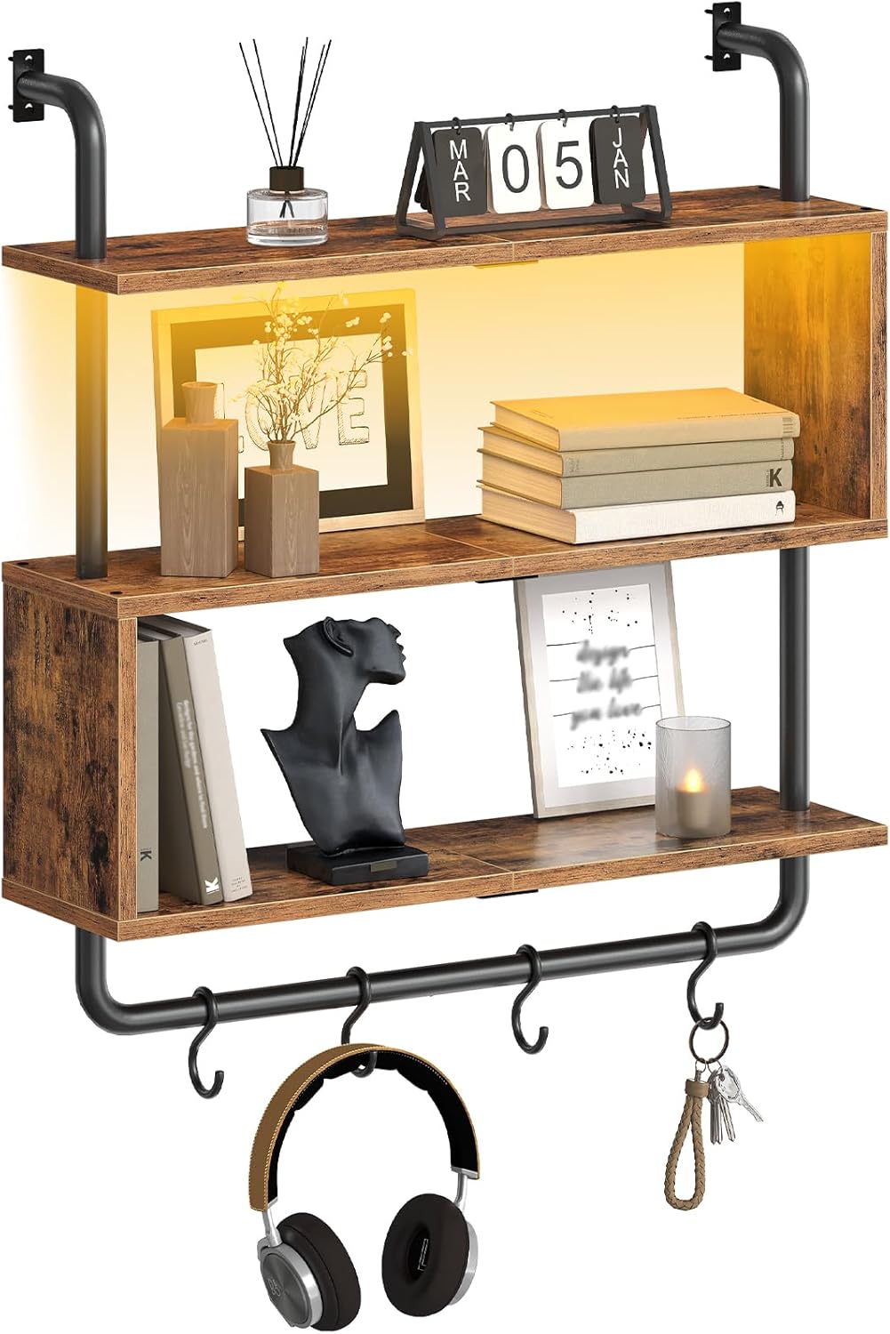 HOOBRO 3-Tier Floating Shelf with LED Lights