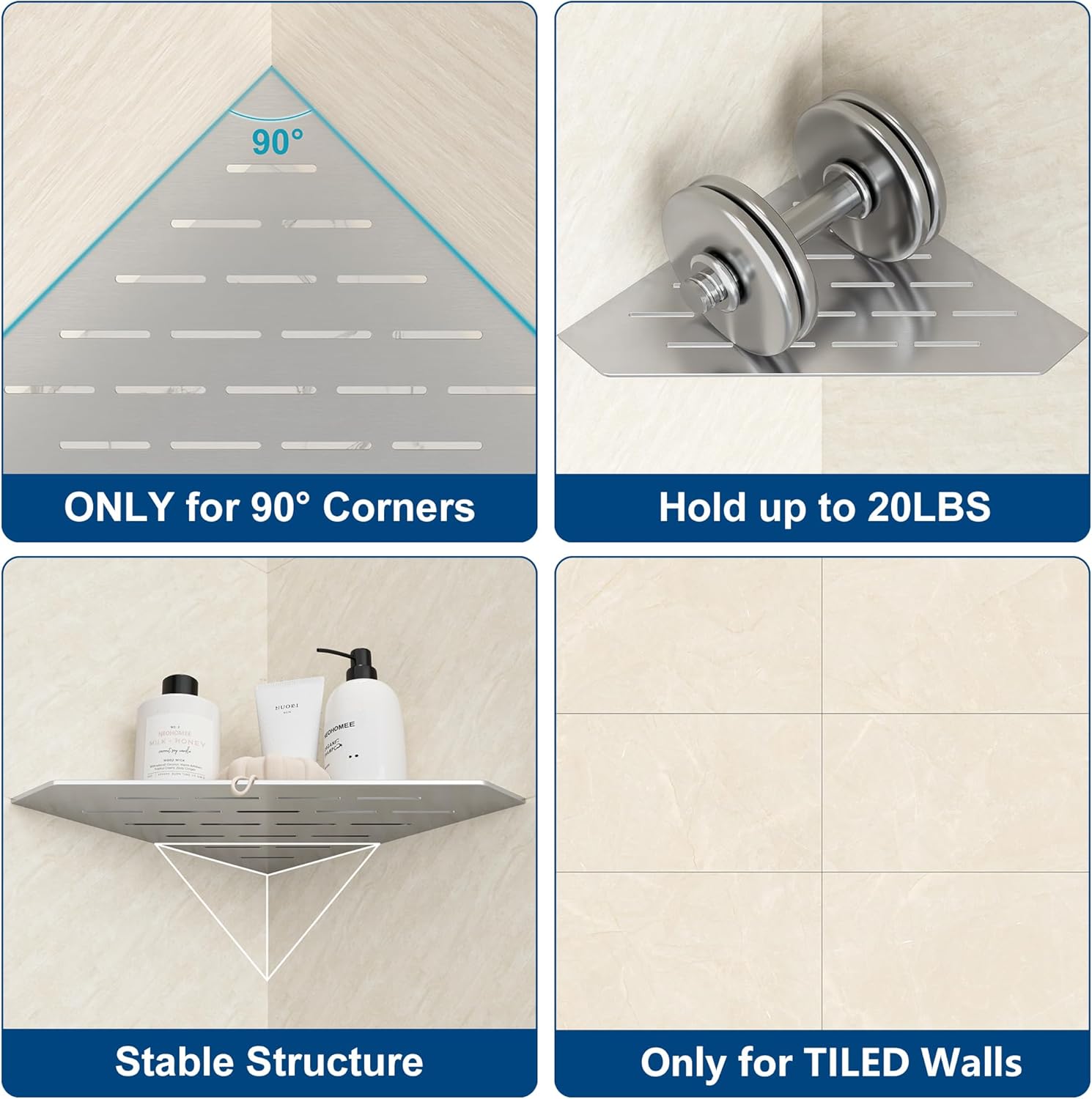 Brushed Corner Shelf for Tile Wall 10 Inch 1 Pack