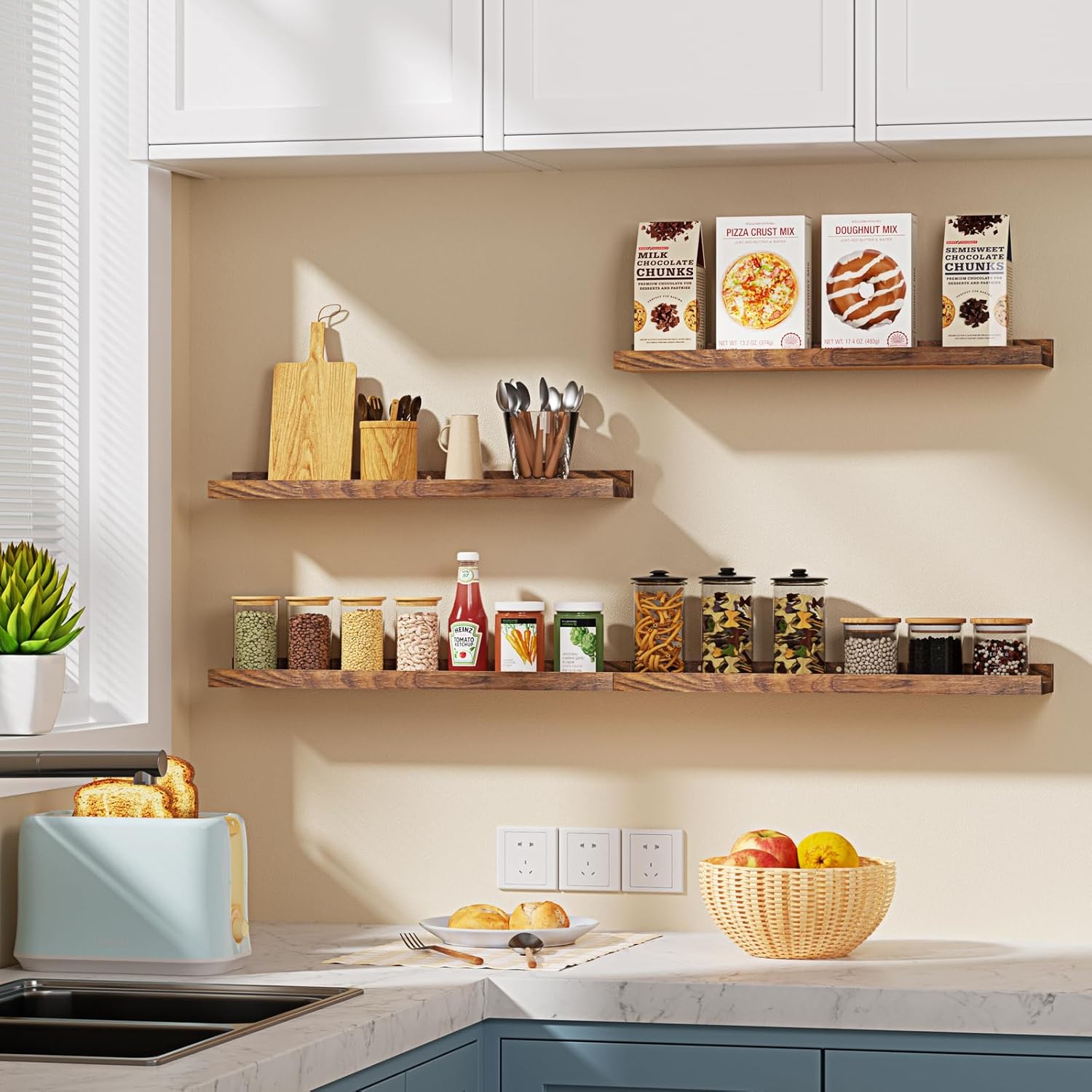 Gloserin 16 Inch Wood Floating Shelves Set of 4