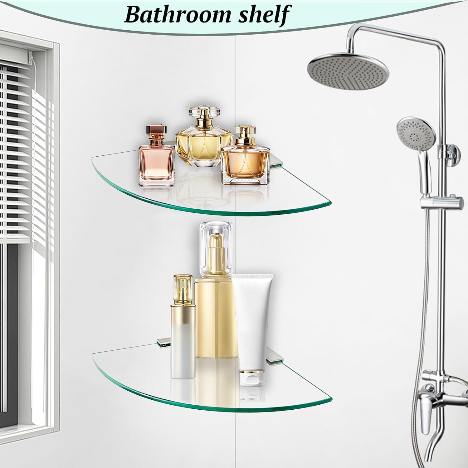 2-Pack Tempered Glass Corner Shower Shelves with Aluminum Brackets