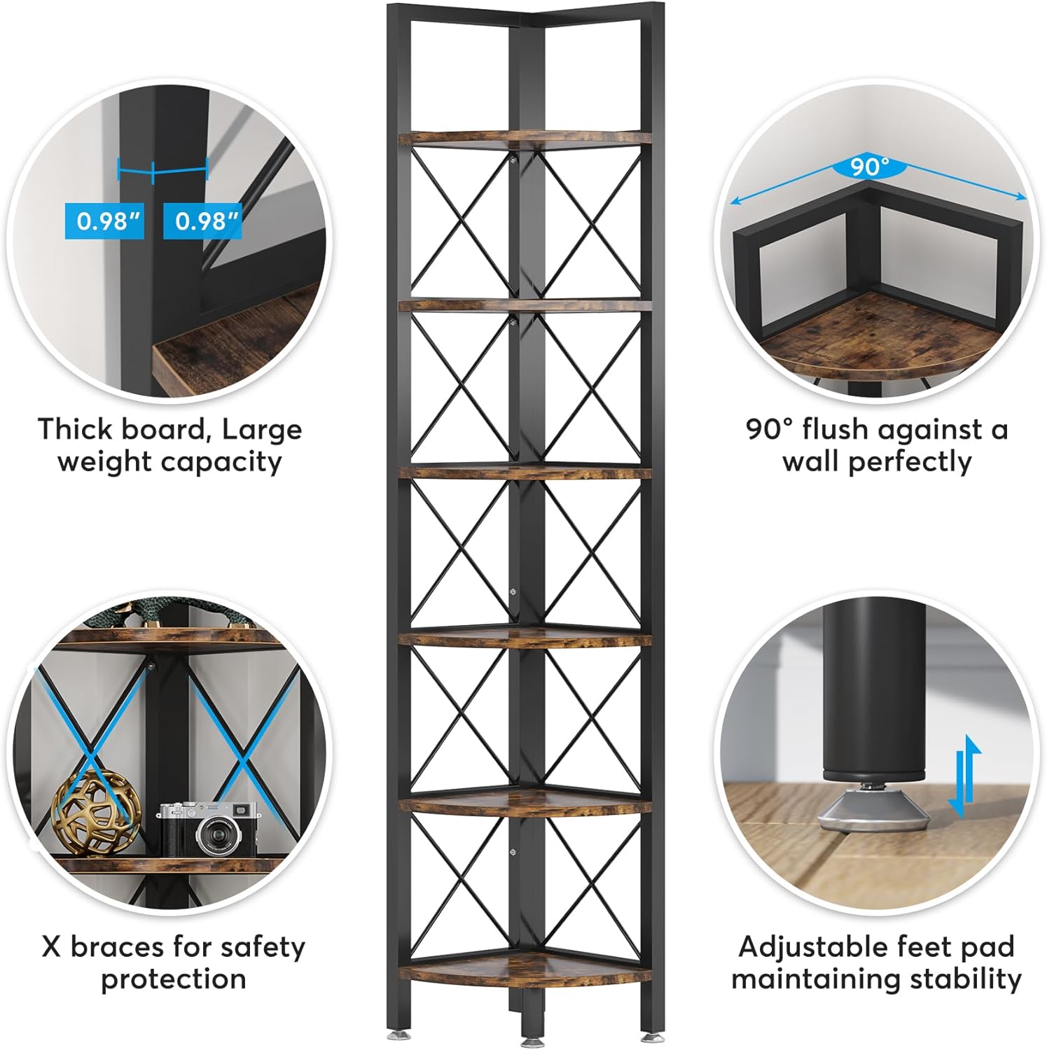 Tribesigns 6 Tier Corner Shelf for Small Spaces