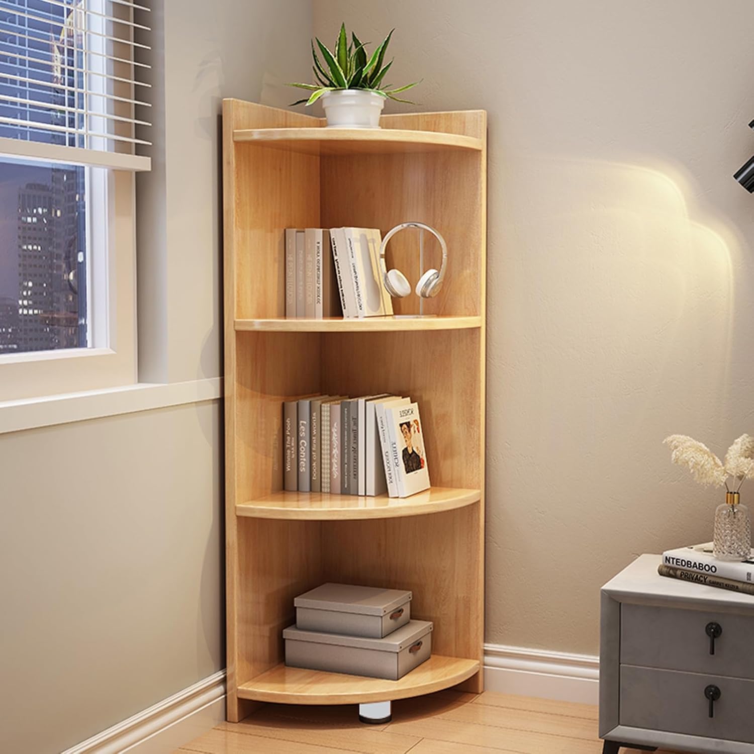 Modern 4 Tier Corner Bookshelf 47 Tall Wood Shelf