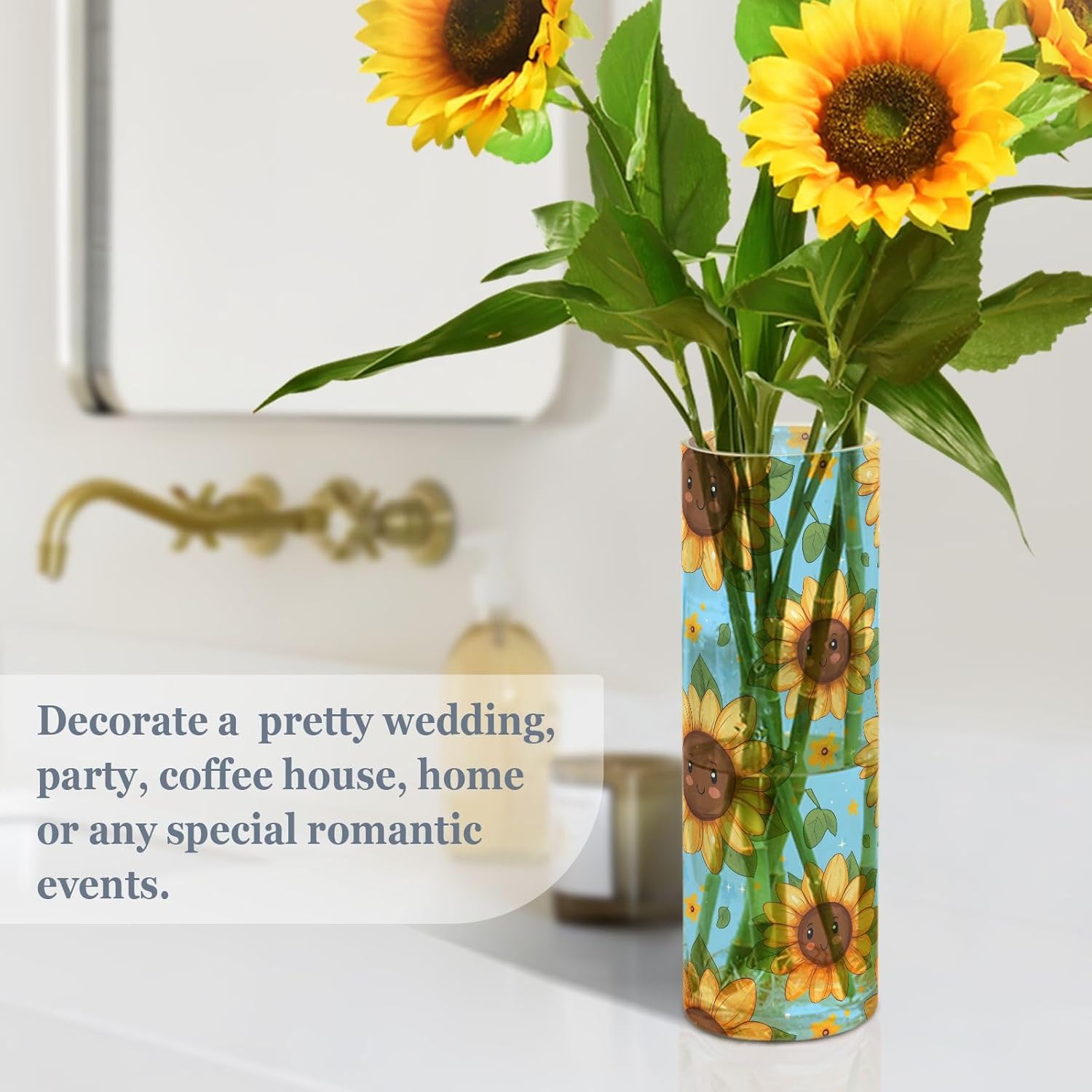 Cute Cartoon Yellow Sunflowers Plastic Vase 118x39 Inch Decorative Candle Holder