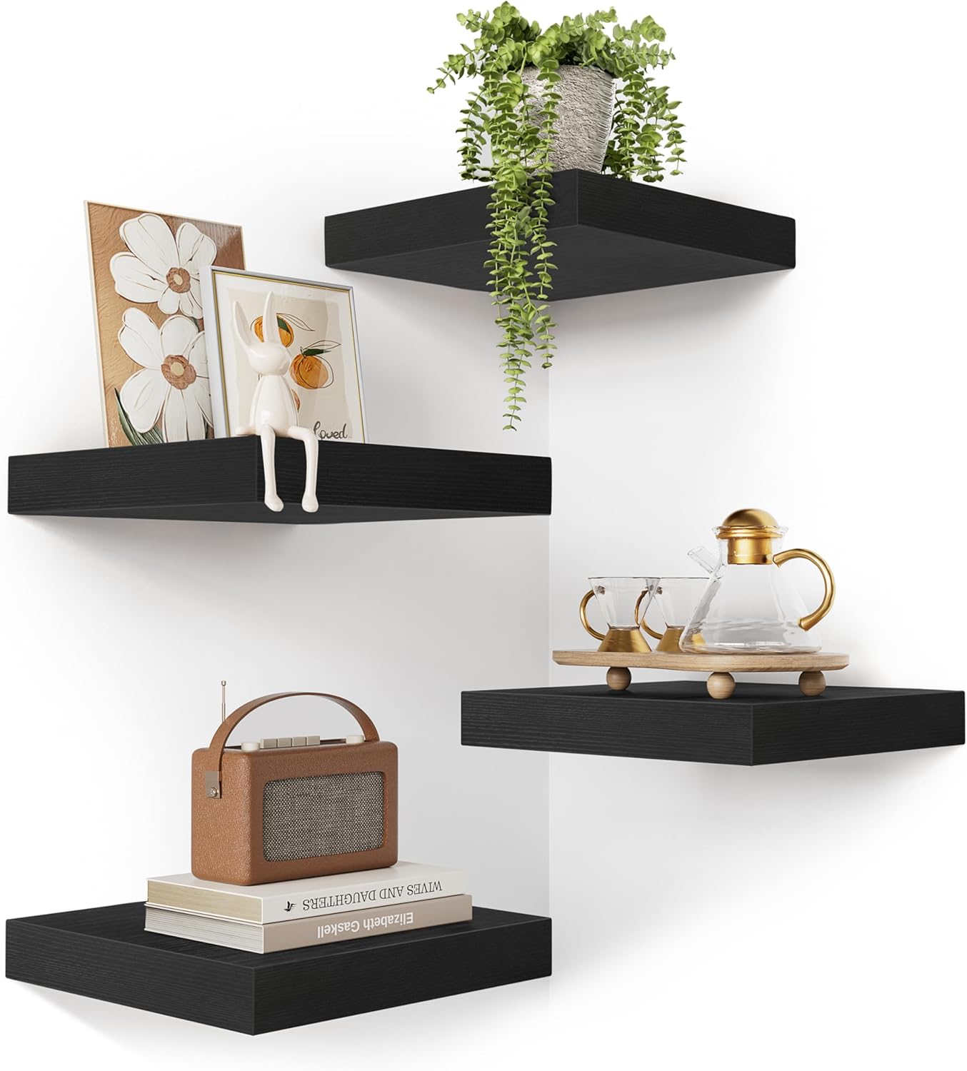 Olakee Corner Floating Shelf Set of 4 Black