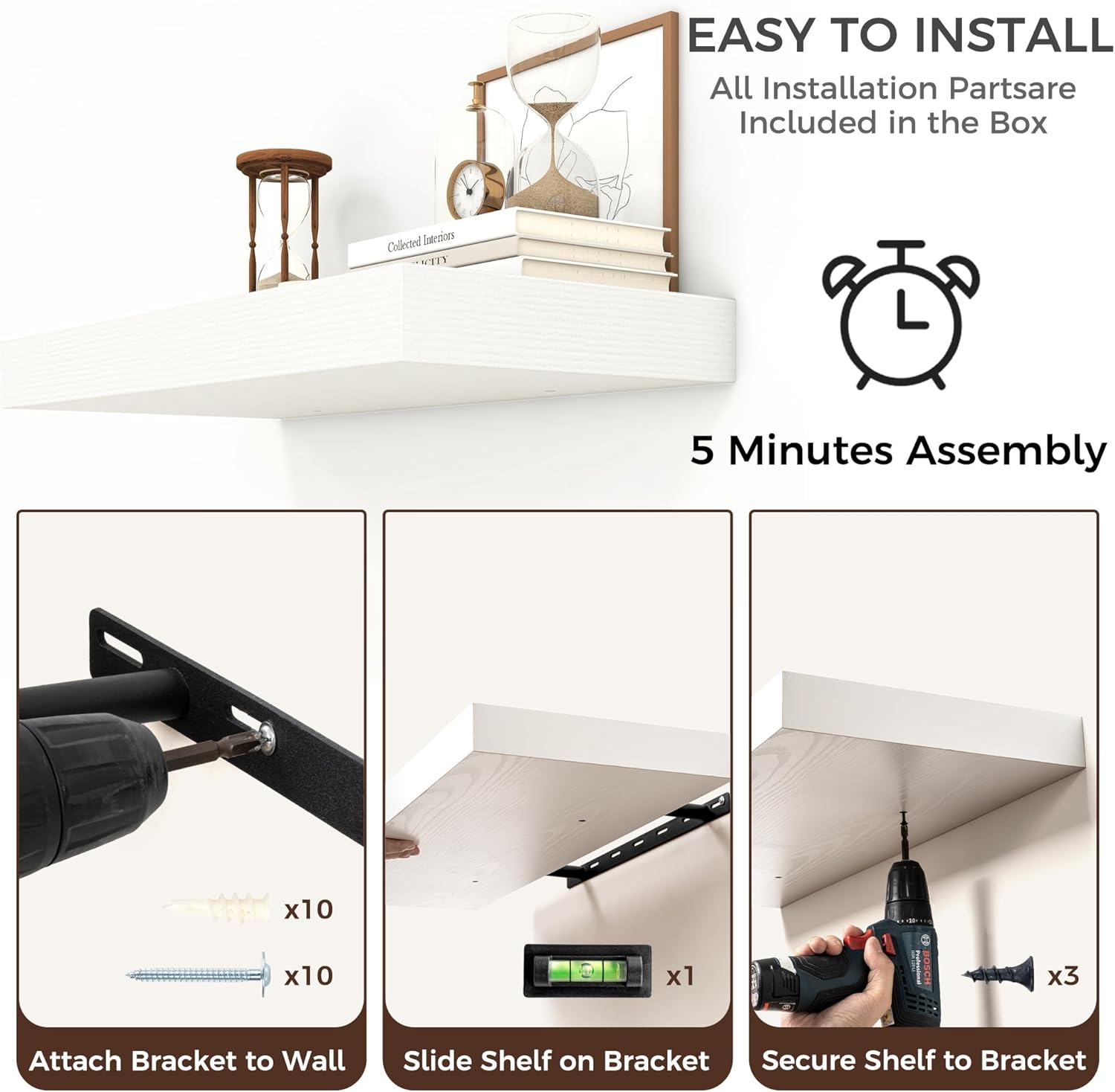 Venusmiles 36 Inch White Floating Wall Shelf