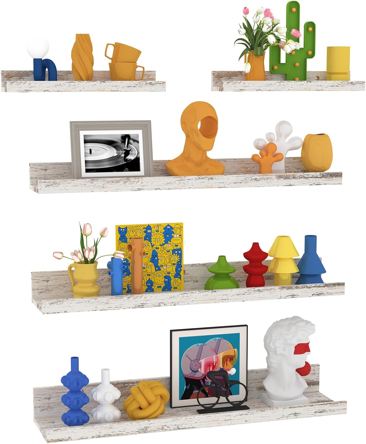 Lyeasw Rustic White Floating Shelves Set of 5