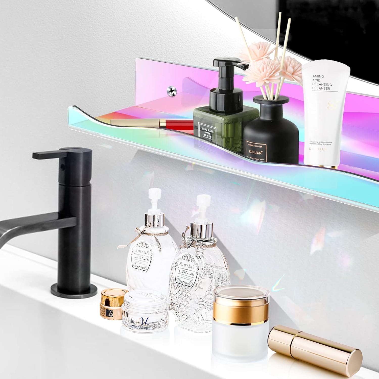 Iridescent Clear Floating Shelves 6 Pack for Home Display