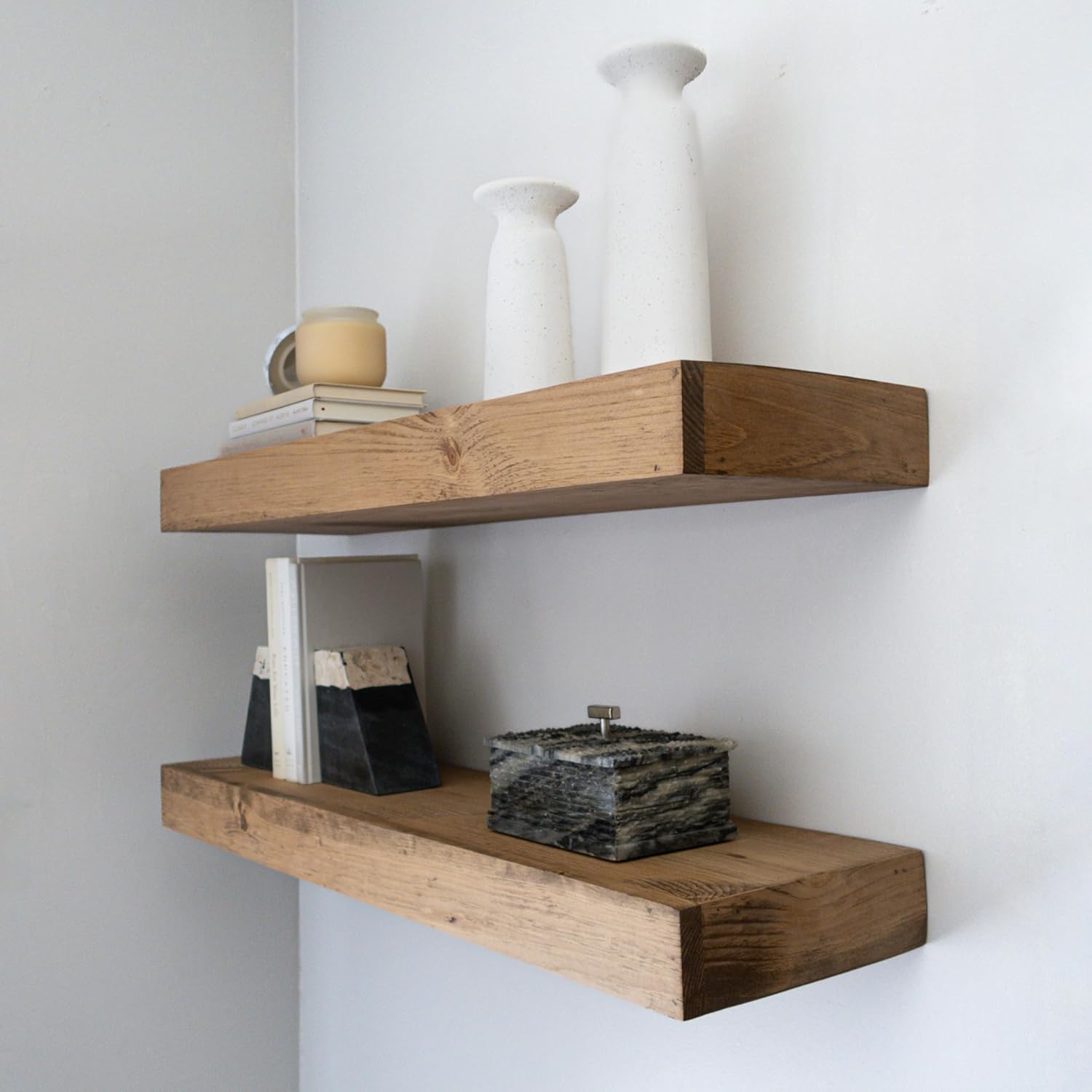 Modern Floating Shelves 3 Inches Thick Set of 2 Aged Oak
