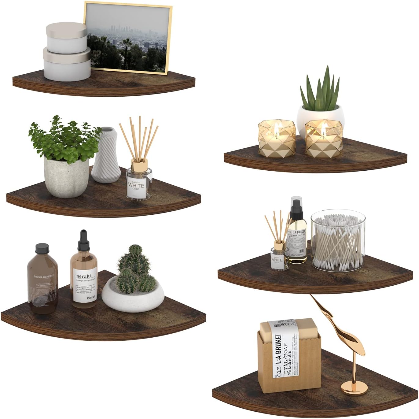 HORLIMER 6 Pack Floating Corner Shelf Set