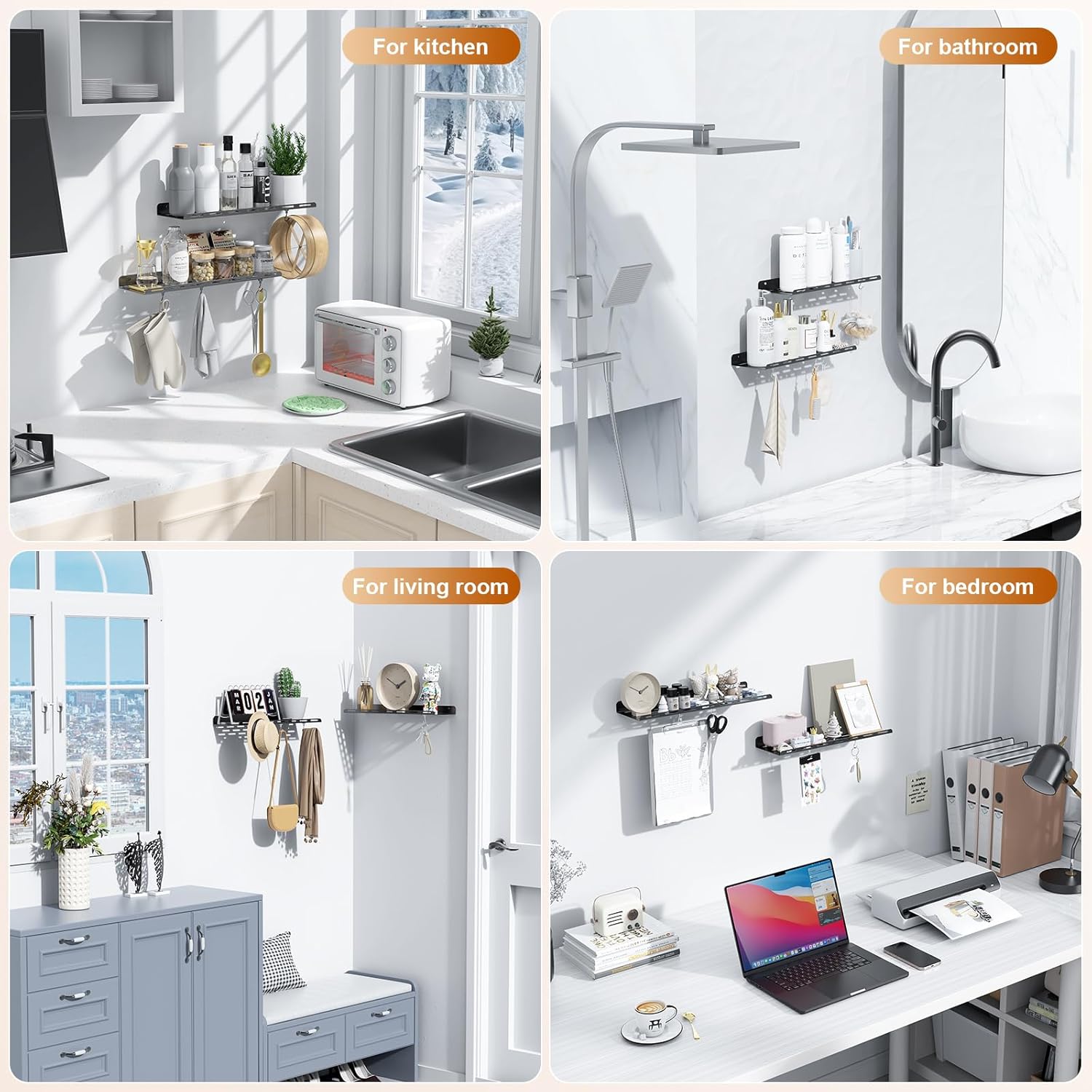 Kerisgo Floating Bookshelf Set of 2 with Magnetic Hooks