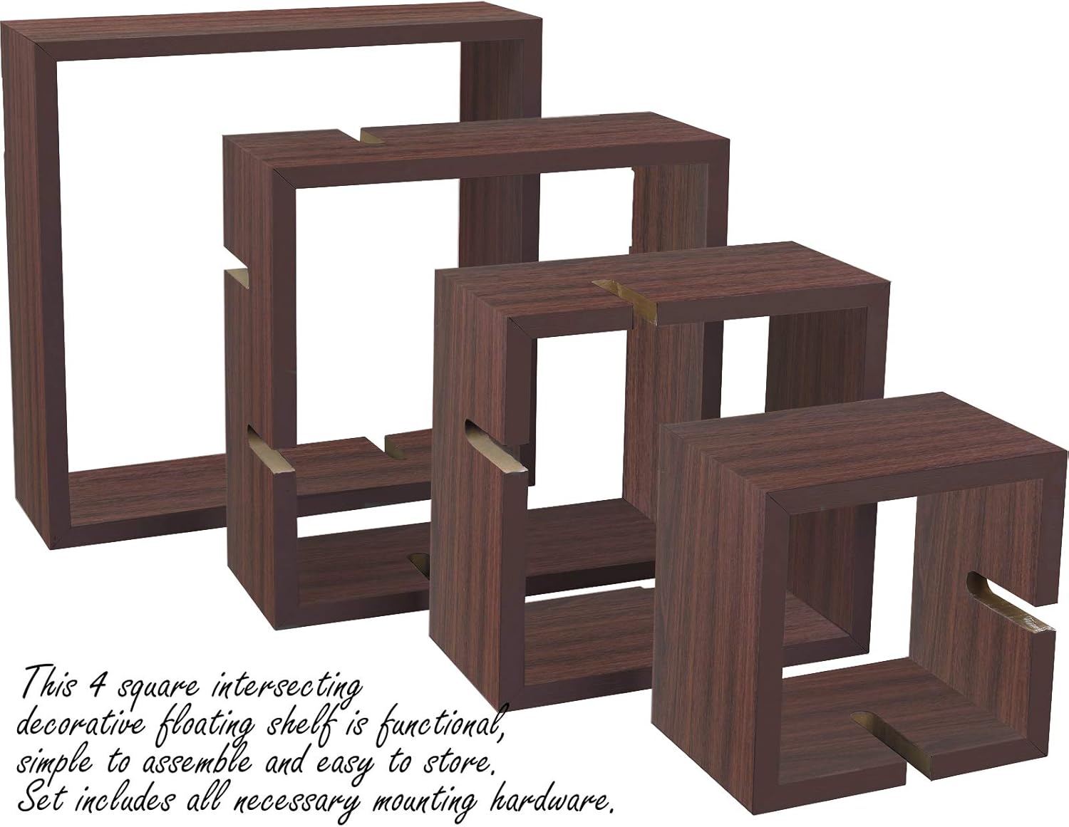 Greenco 4 Cube Intersecting Floating Shelves Walnut