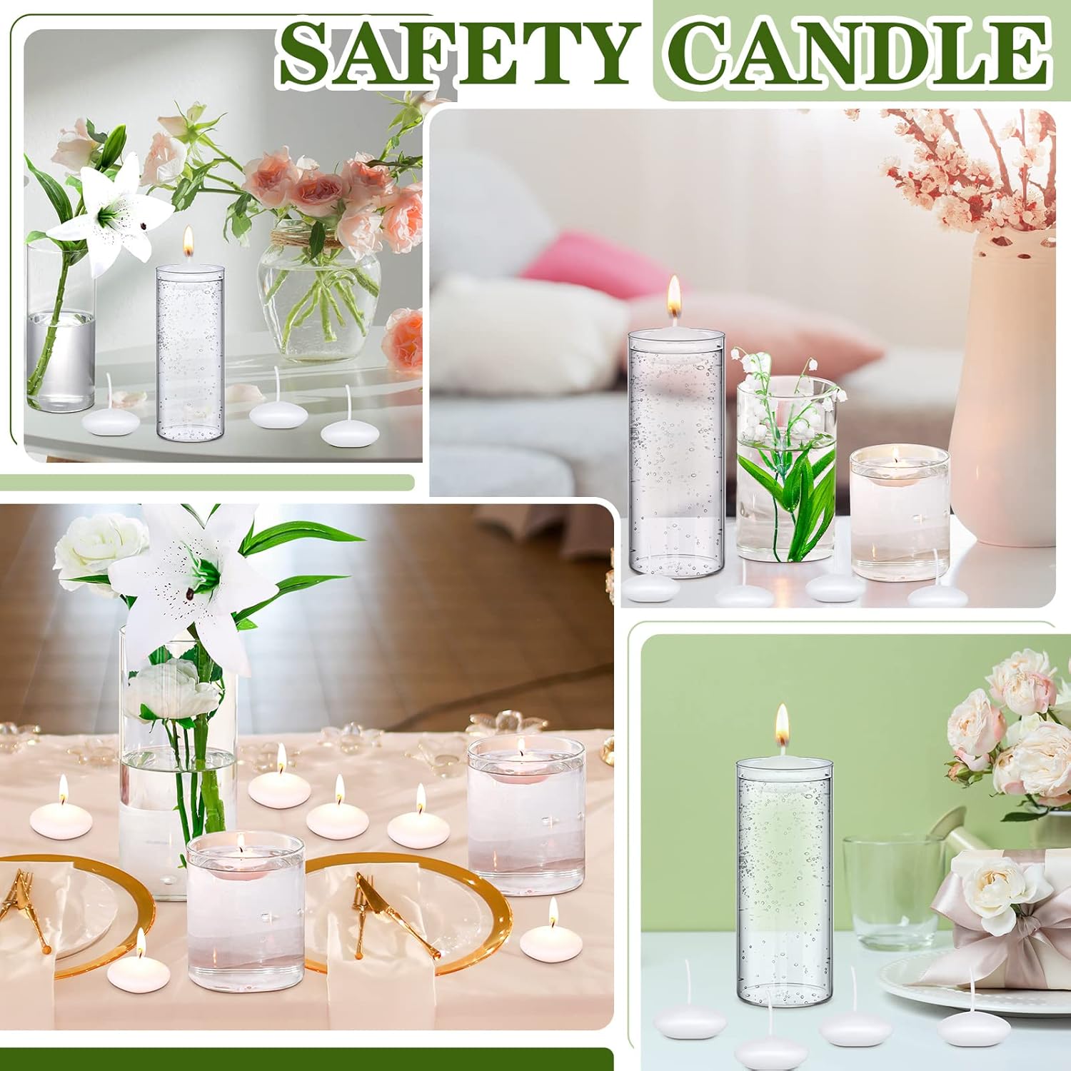 Jinei 12 Pack Glass Cylinder Vases with Floating Candles Set