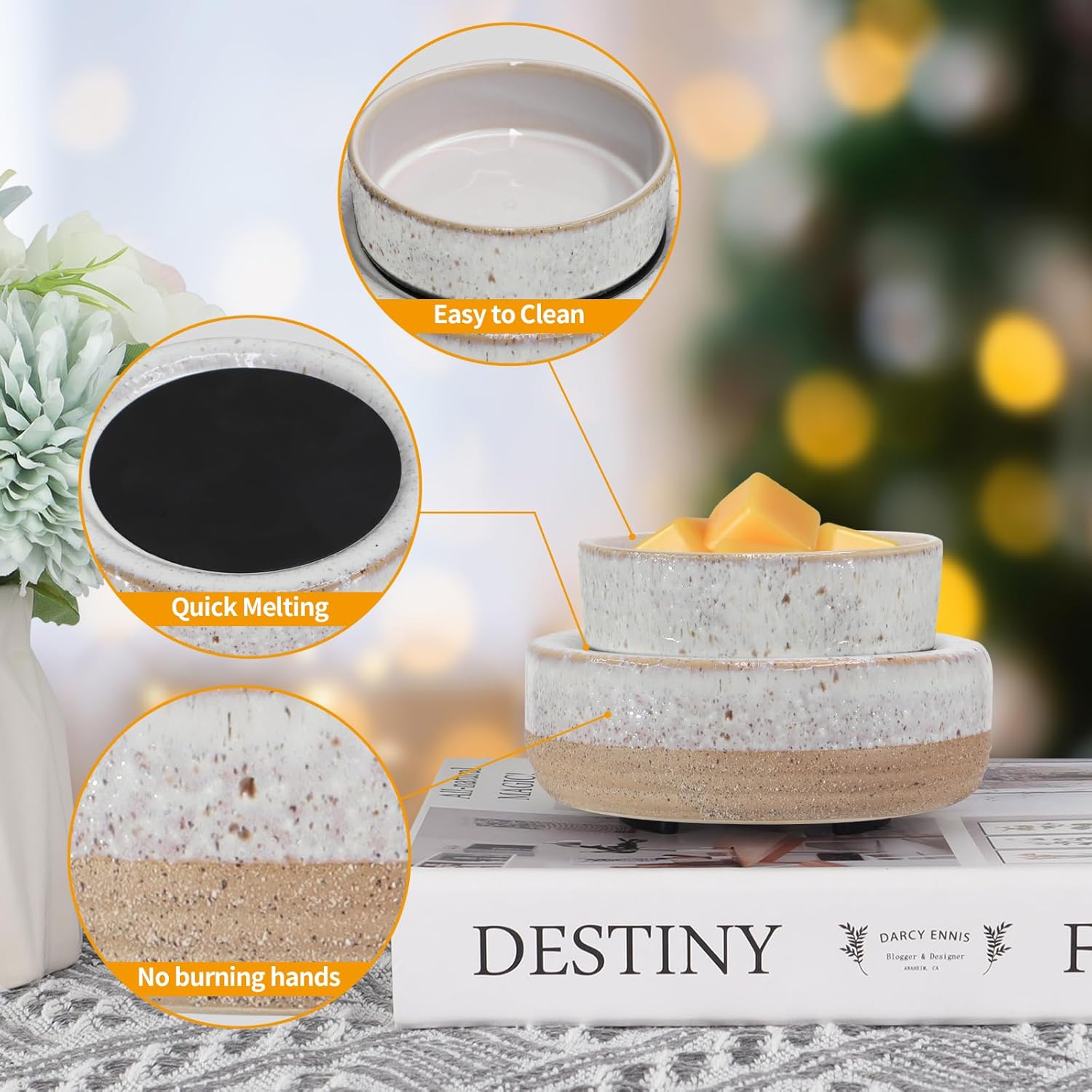 Ceramic Wax Melt Warmer 3-in-1 Electric for Candles and Essential Oils