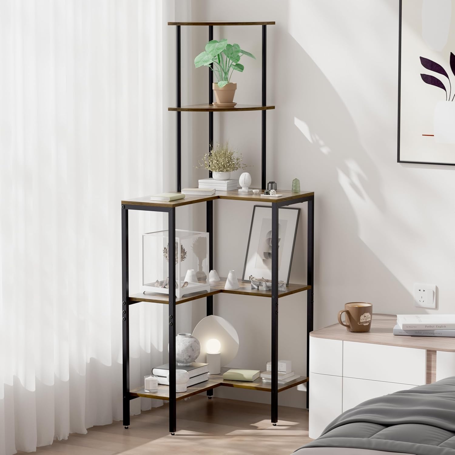 5 Tier Corner Shelf Stand with Storage