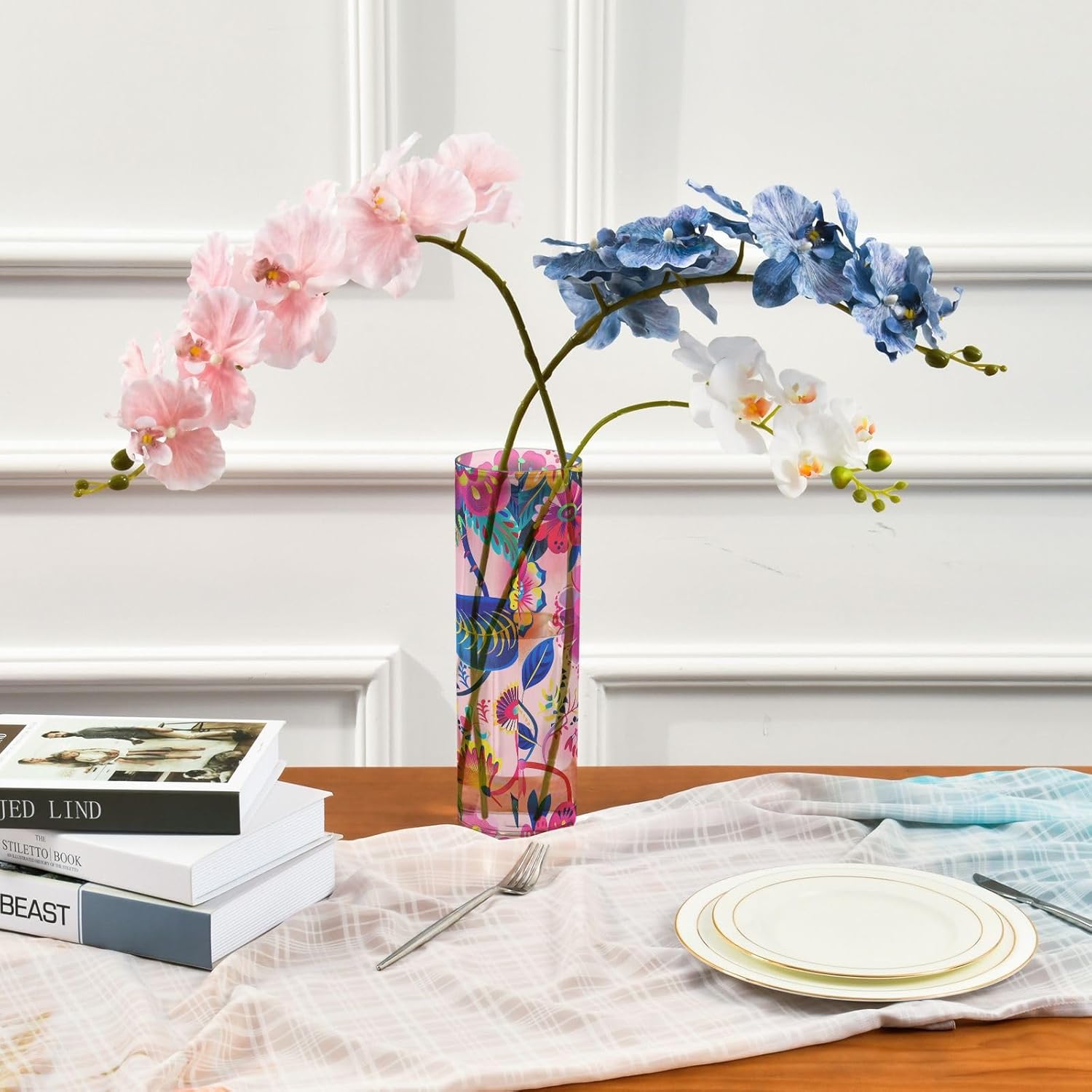 Peach Flower Plastic Hurricane Vase 118 x 39 Inch