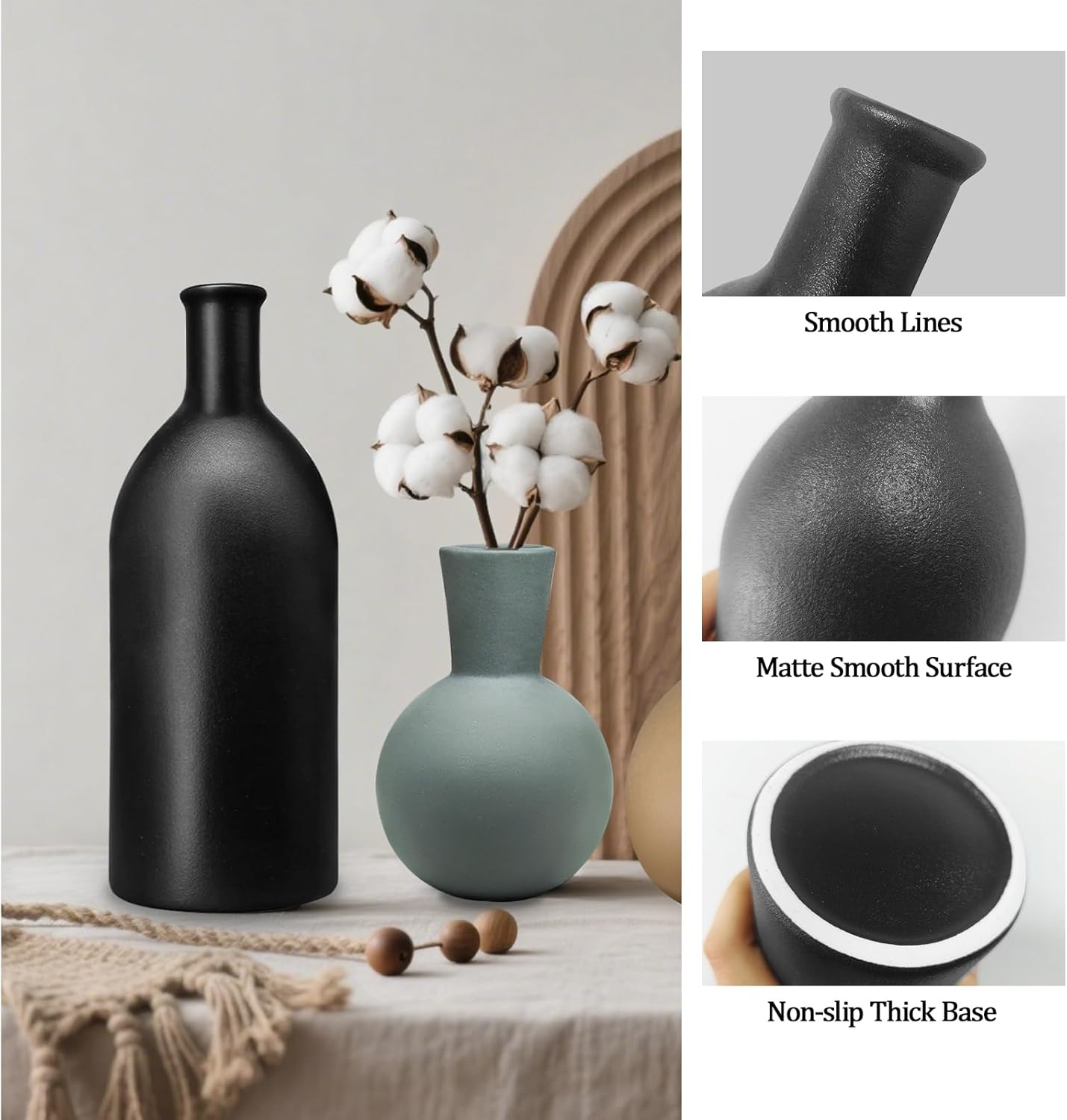 INKOTKIT Pottery Vases Set of 3 Rustic Farmhouse Decor Display