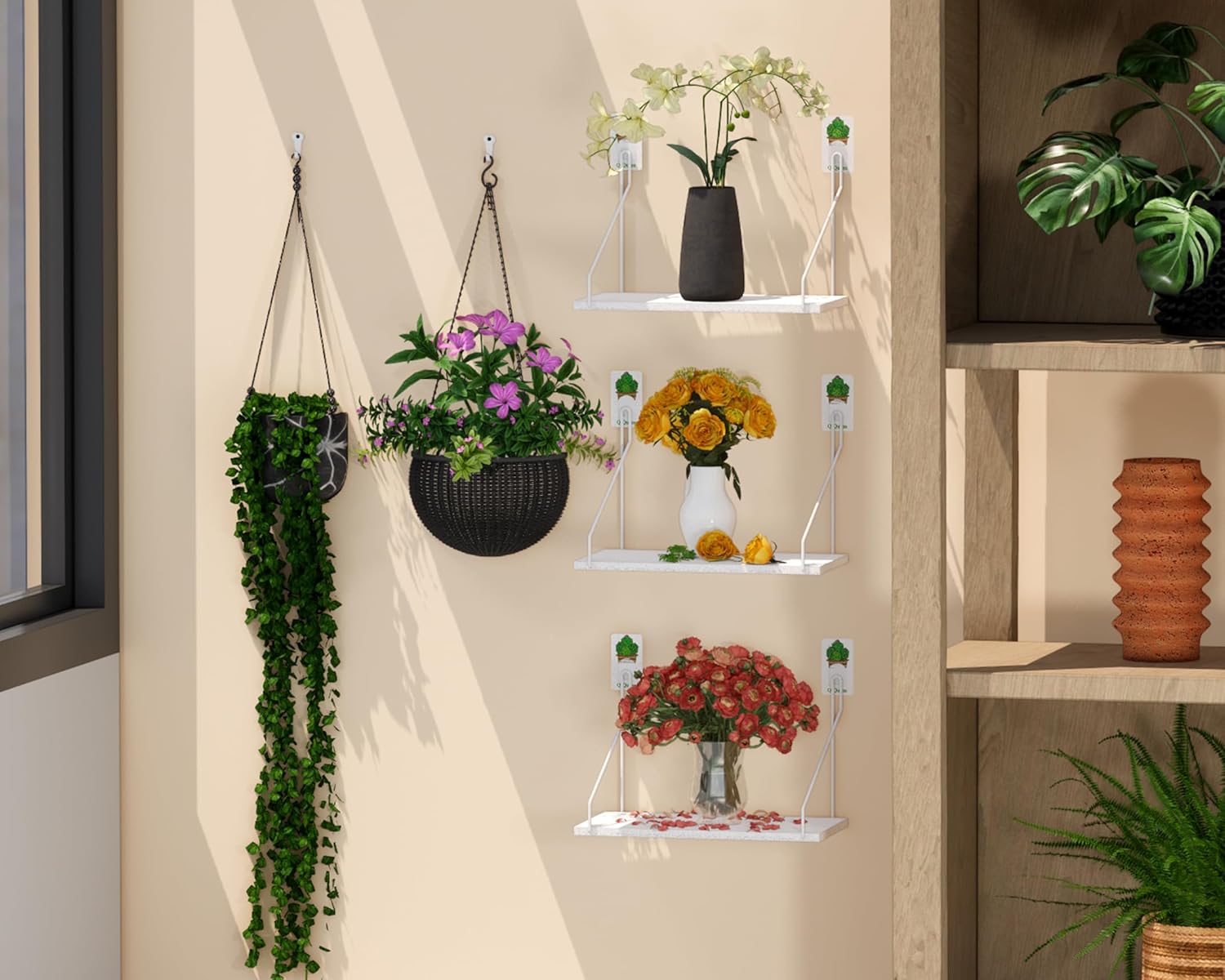 QsQueen Rustic Wood Floating Shelves Set of 3 White
