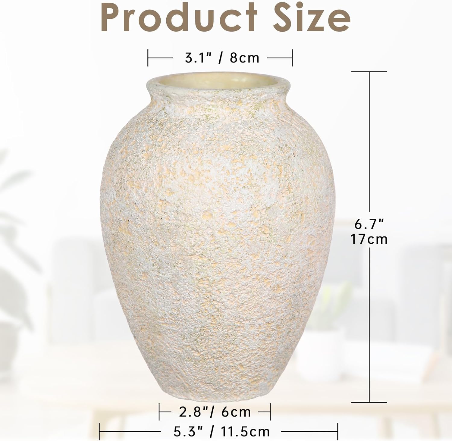 Rustic Ceramic Vase for Home Decor - 67 Inch Beige