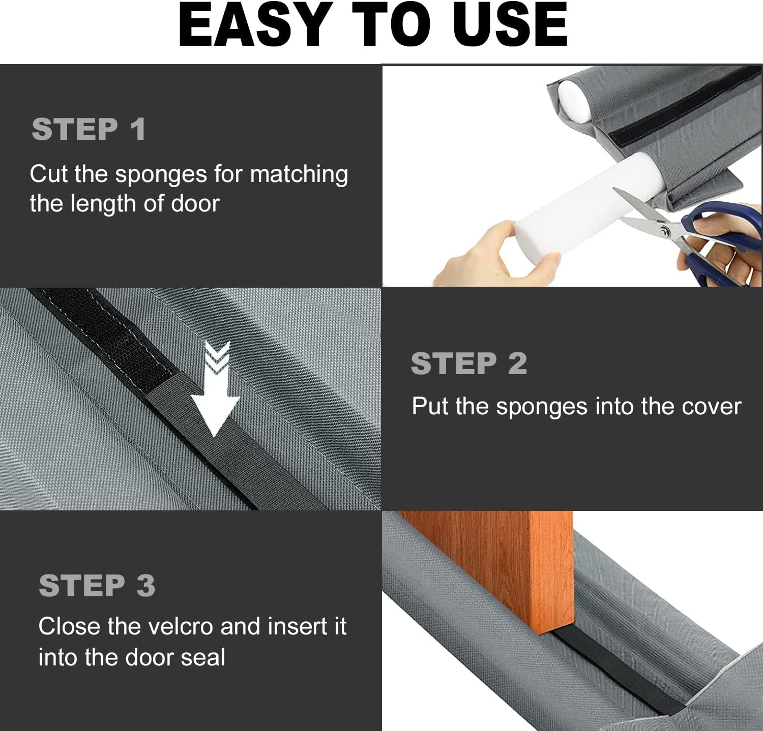 WEXHUG Waterproof Twin Door Draft Stopper Adjustable Size 30 to 36 Gray