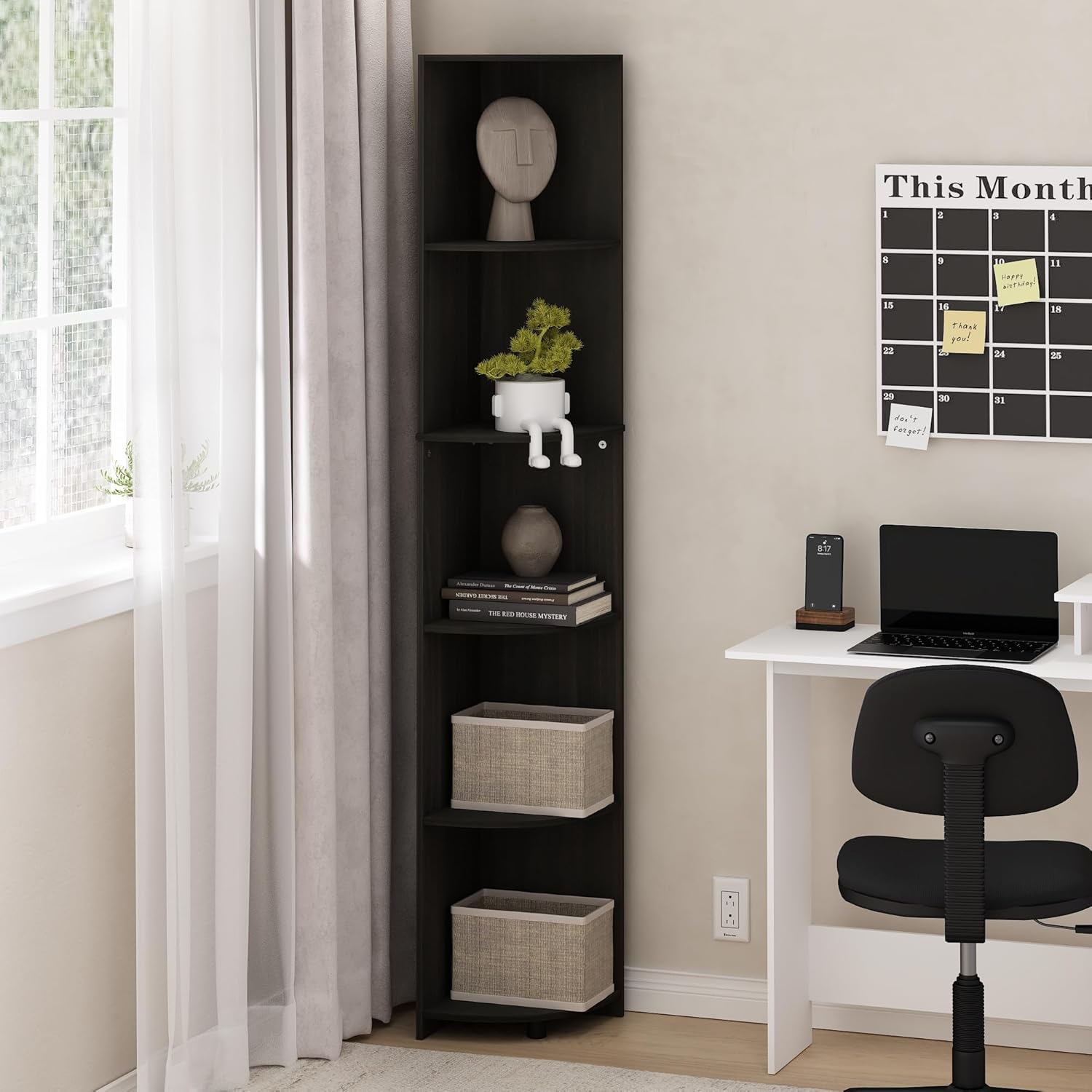 Furinno Econ 5-Tier Corner Shelf Bookcase in Espresso