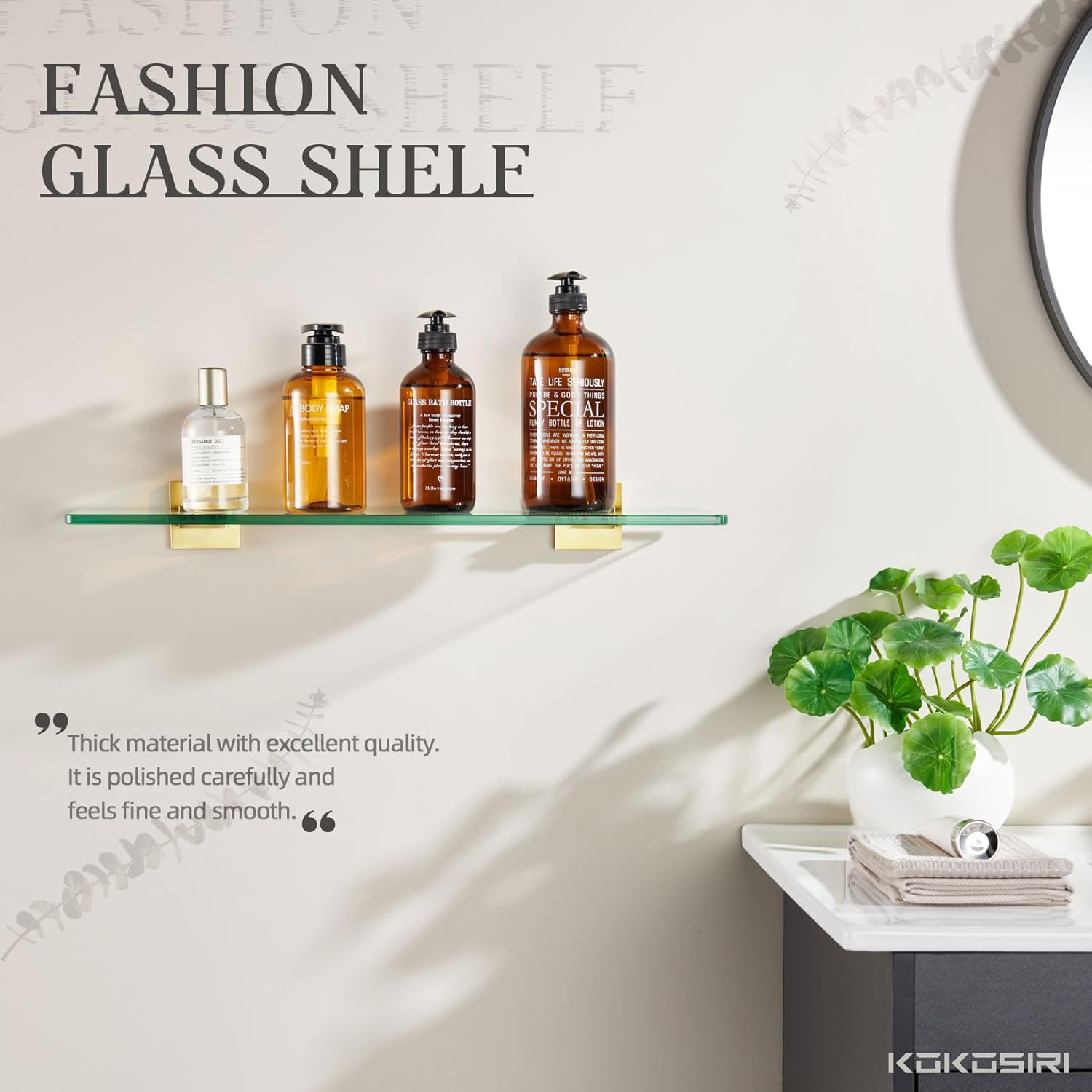 KOKOSIRI Floating Tempered Glass Shelf 16x56 Inch