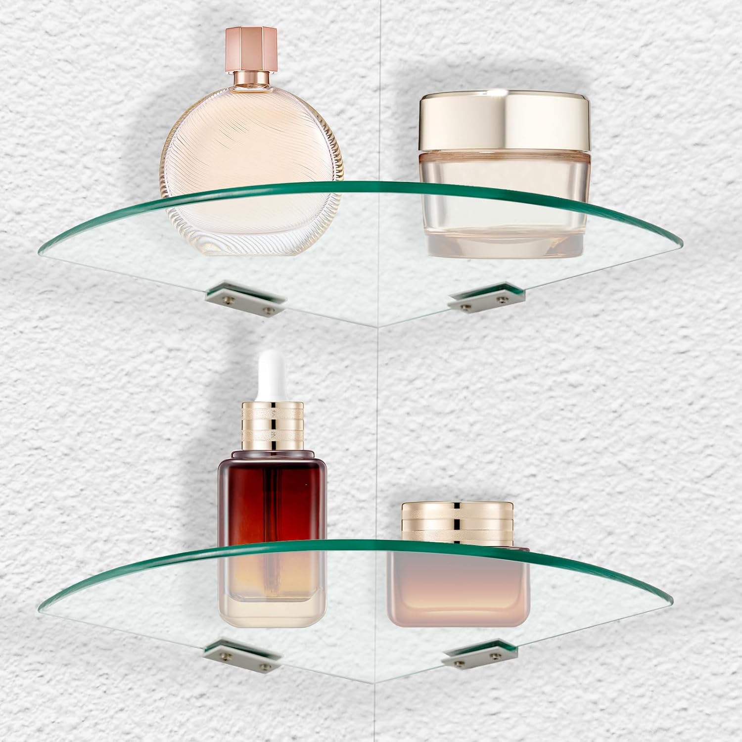 2-Pack Tempered Glass Corner Shower Shelves with Aluminum Brackets