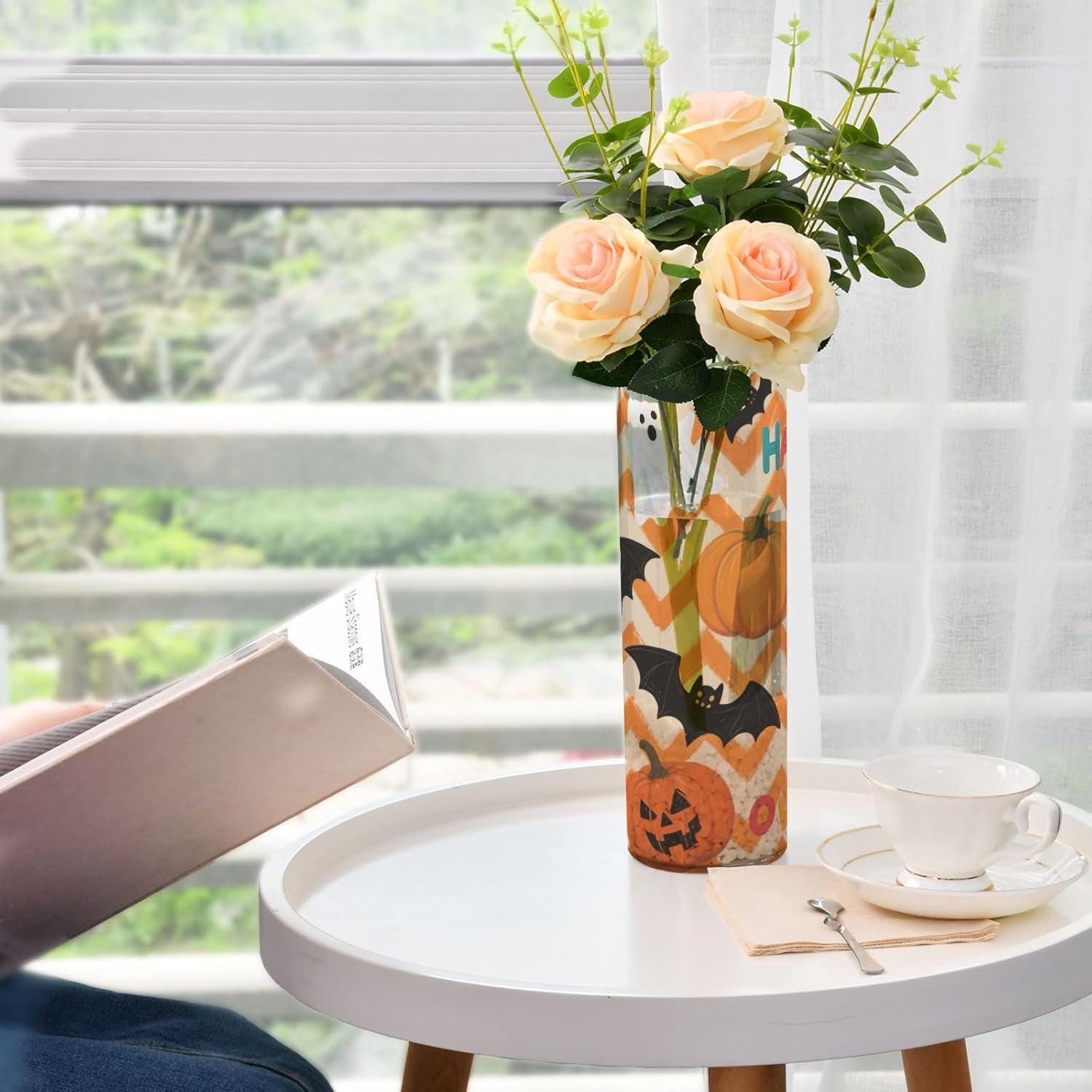 Orange Halloween Pumpkin Plastic Hurricane Floating Candle Holder 118 x 39 Inch Unbreakable Centerpieces