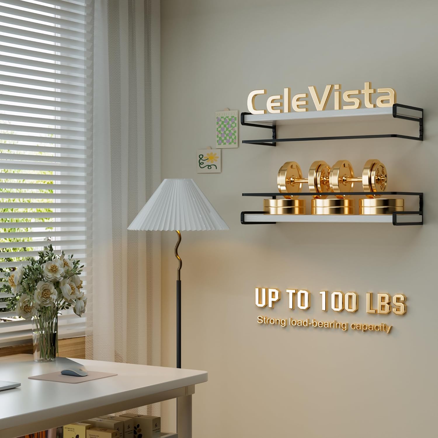 CeleVista 4 Pack Floating Shelves with Towel Bar 16 Inch