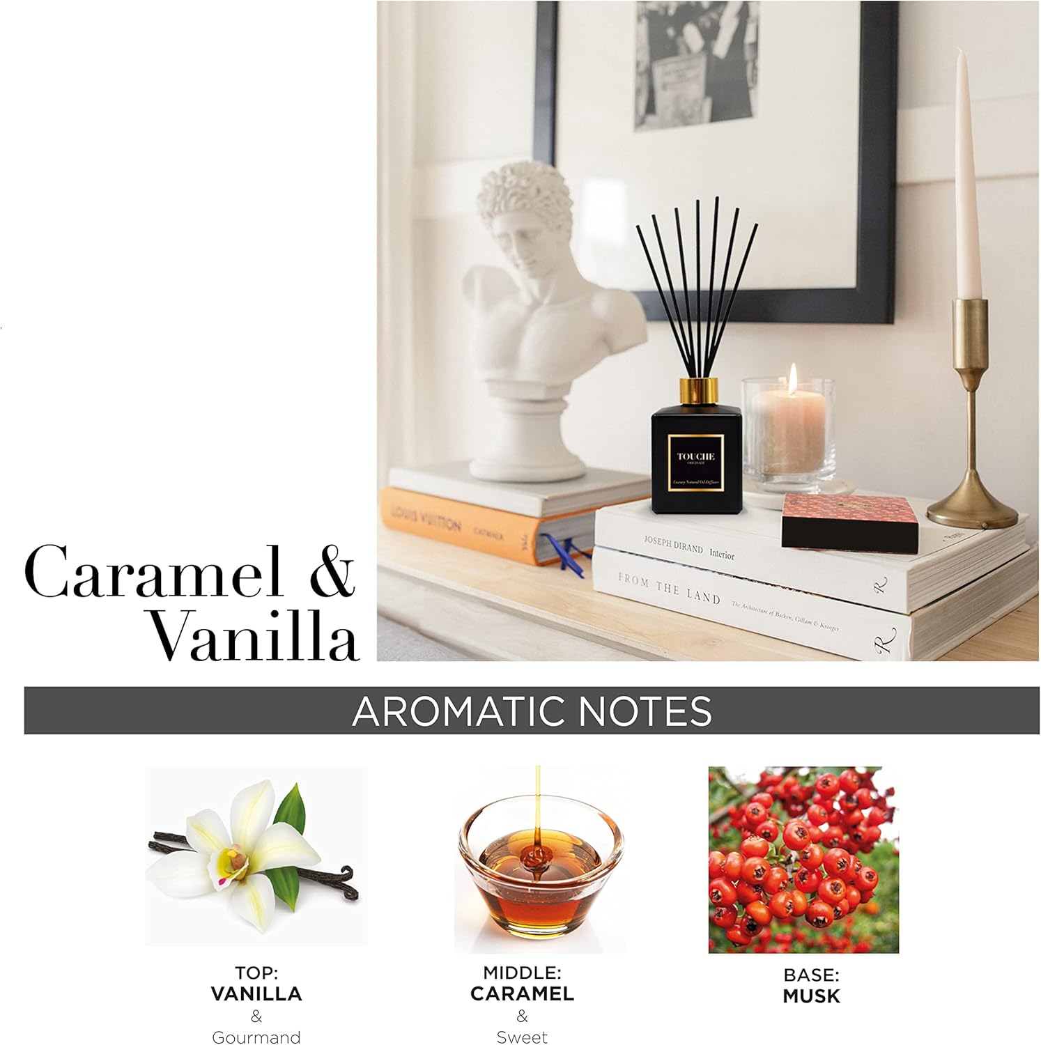 Touche Luxury Natural Reed Diffuser Vanilla Caramel 475 OZ