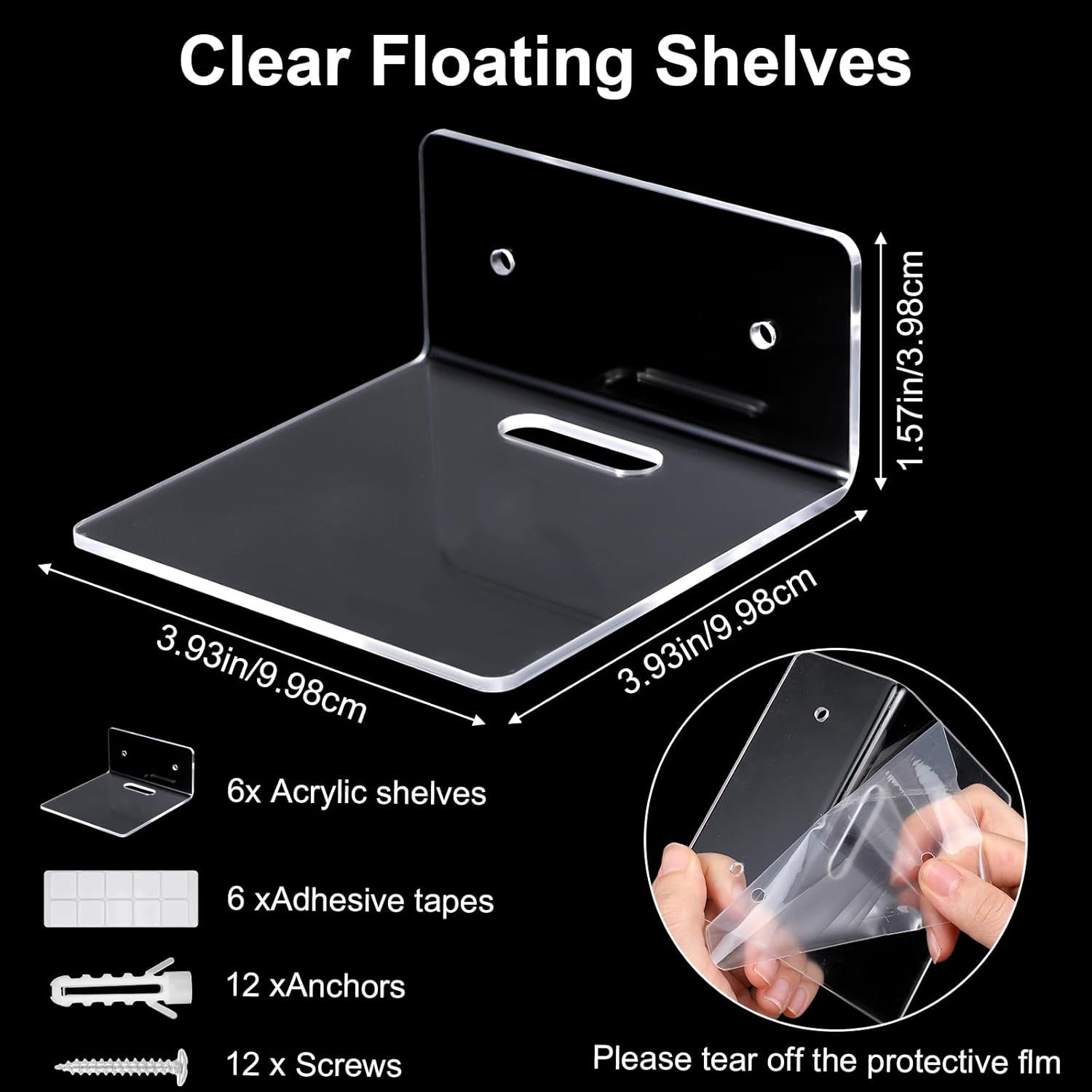 Lemecima 6 Pack Small Acrylic Floating Shelves for Wall