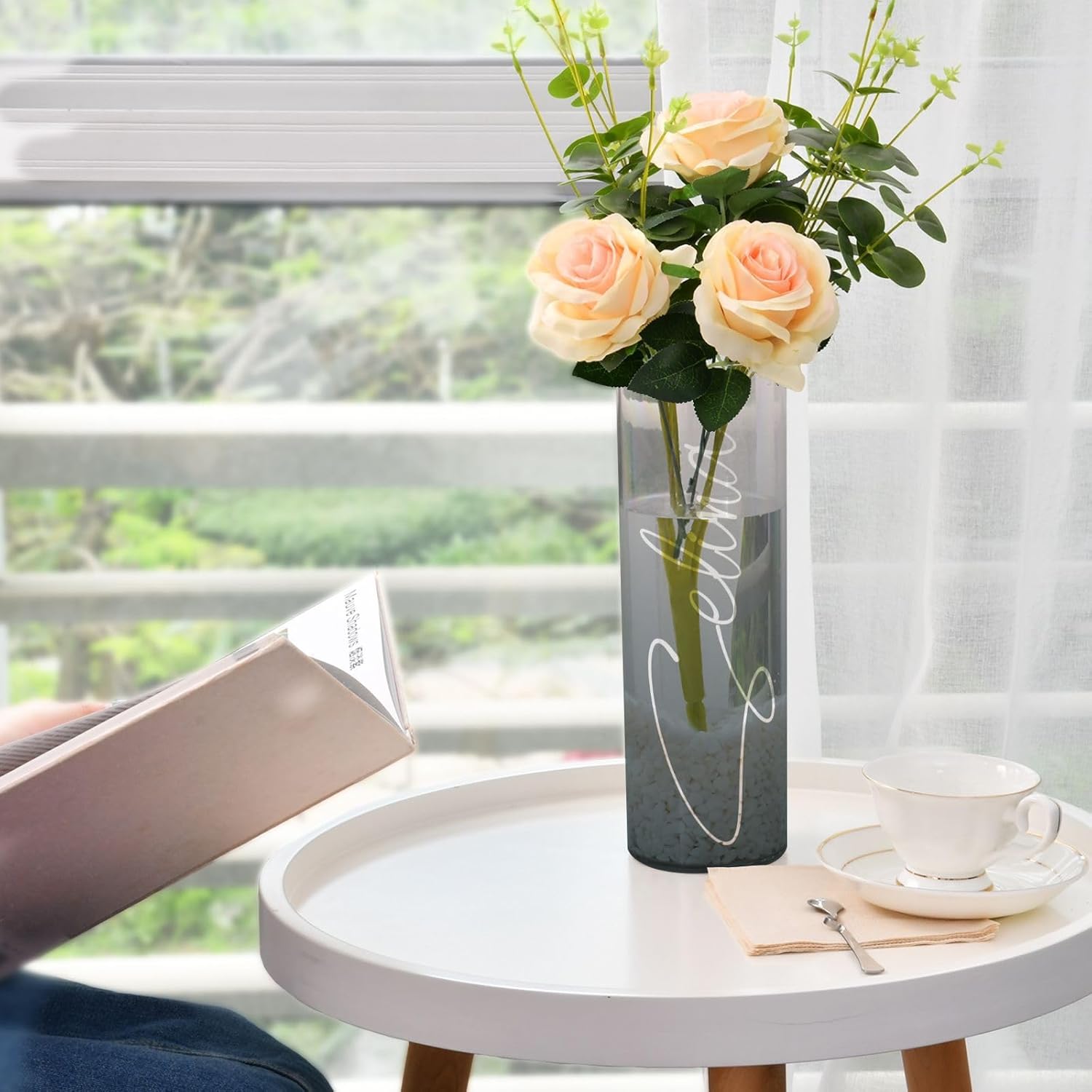 J JOYSAY Custom Grey Gradient Vase for Centerpieces